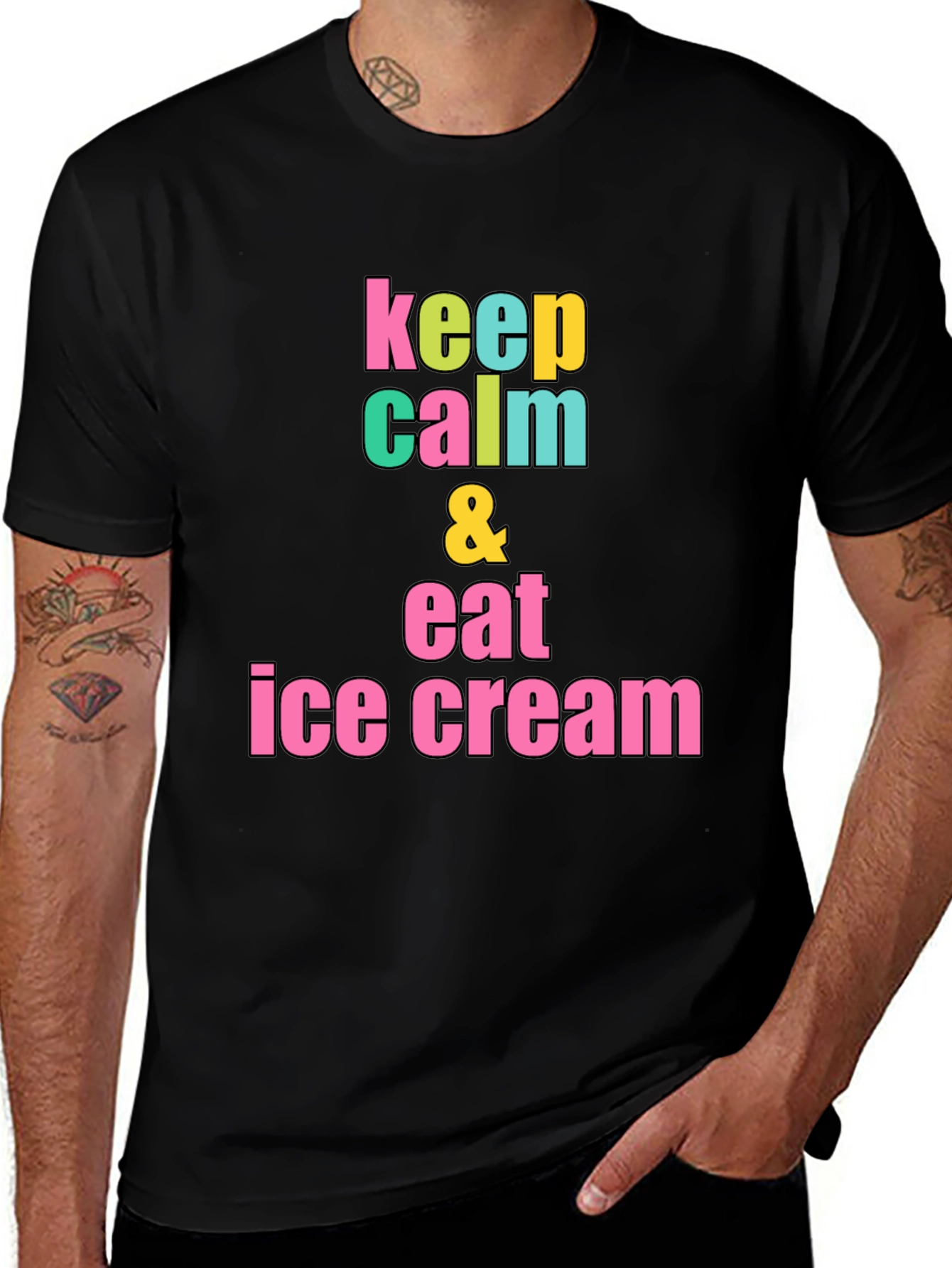 Keep Calm & Eat Ice Cream Black T-Shirt