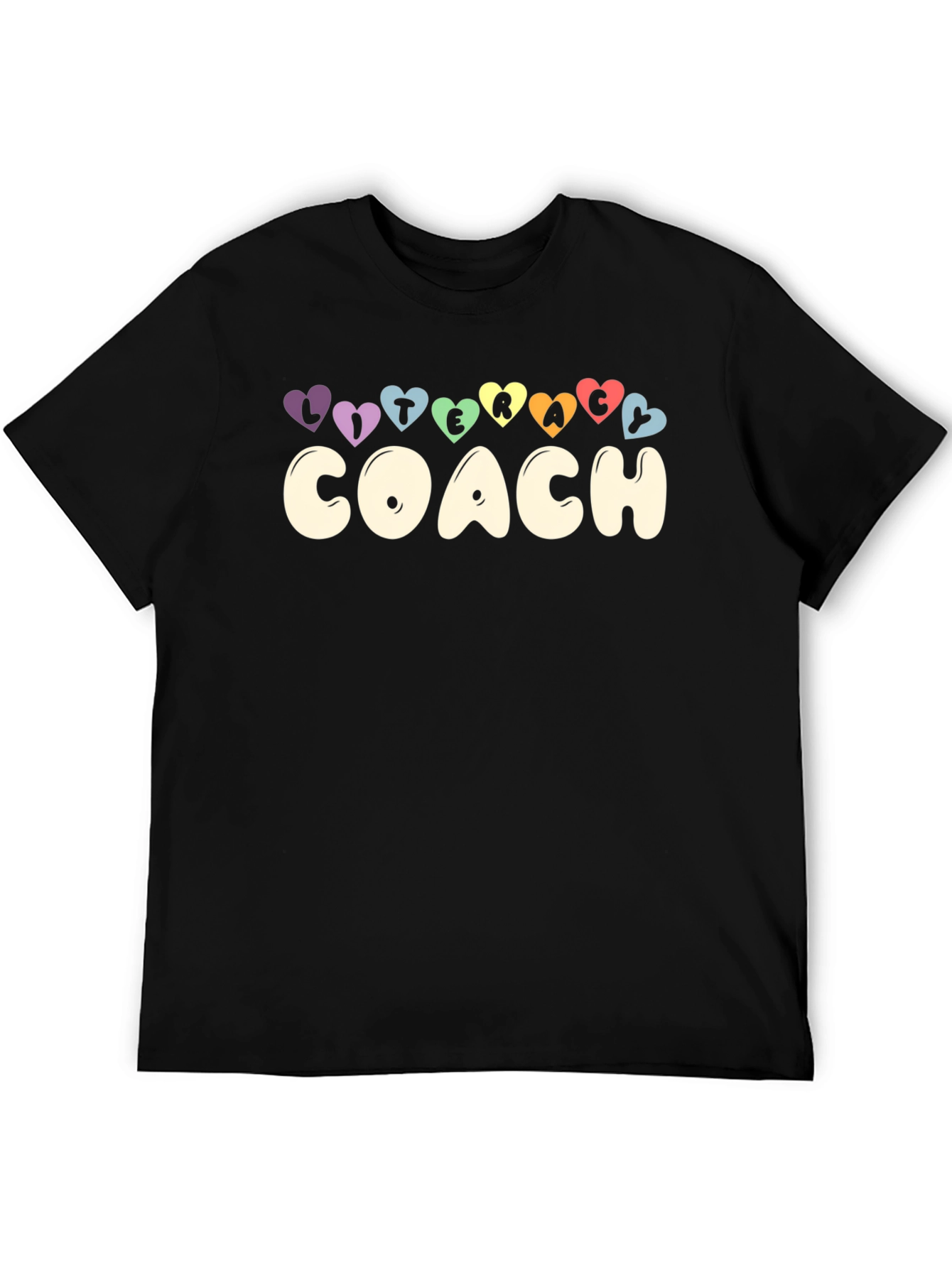 Literacy Coach Graphic Tee - Rainbow Hearts Black T-Shirt