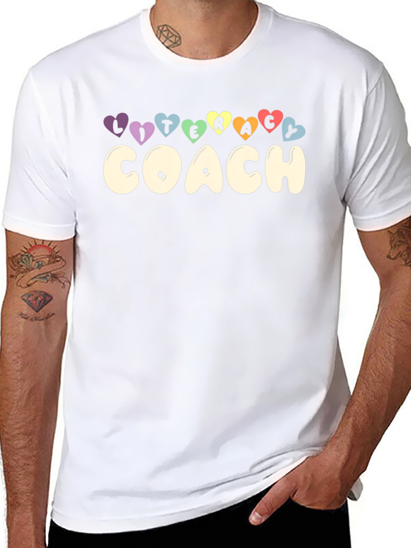 Literacy Coach Graphic Tee - Rainbow Hearts Black T-Shirt