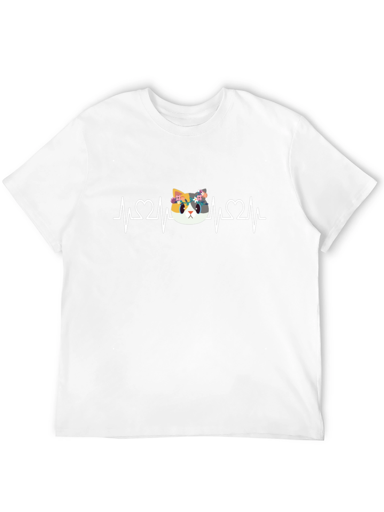 Cat Heartbeat T-Shirt - Floral Crown Kitten Tee
