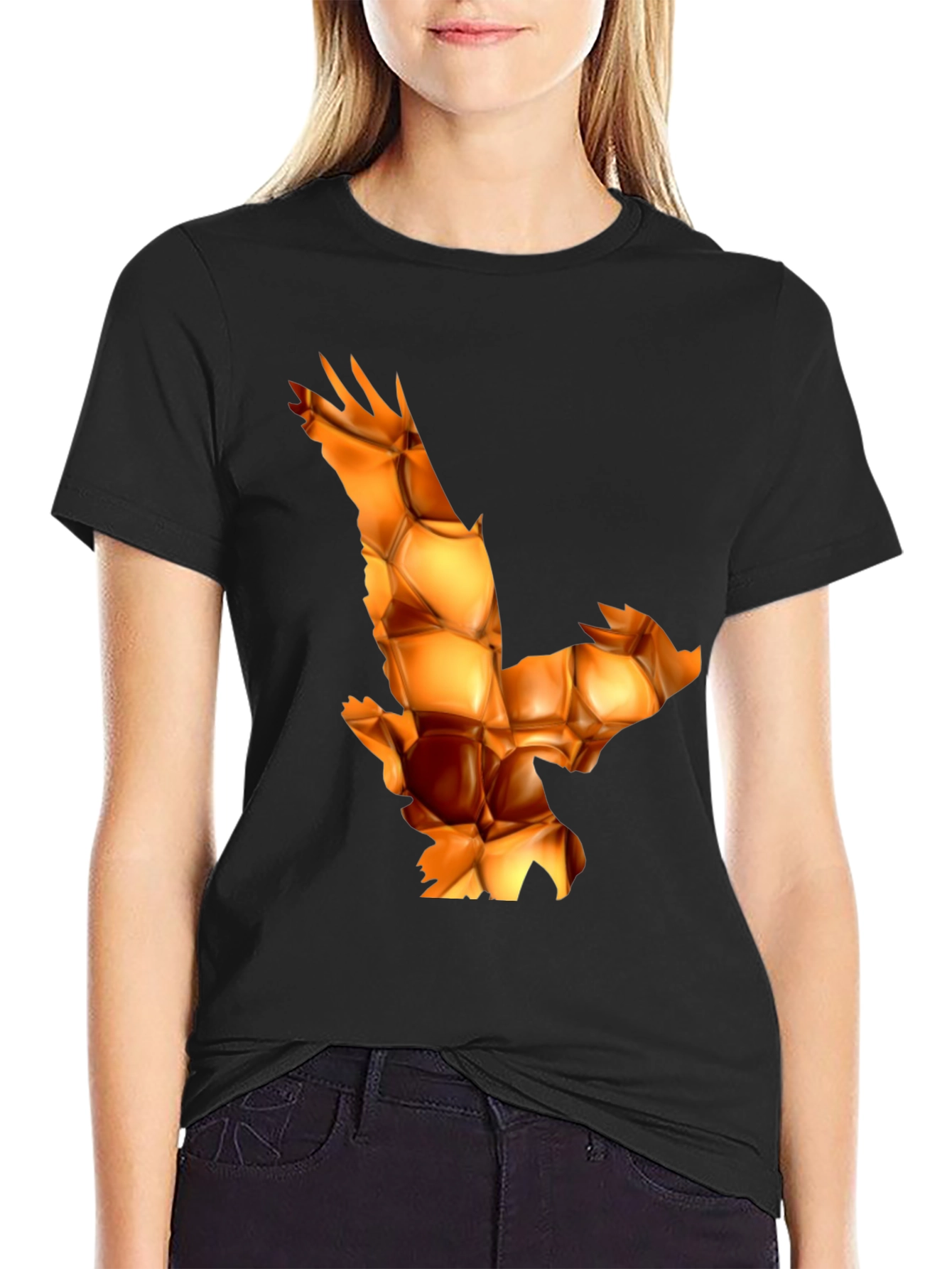 Geometric Eagle Print Black T-Shirt