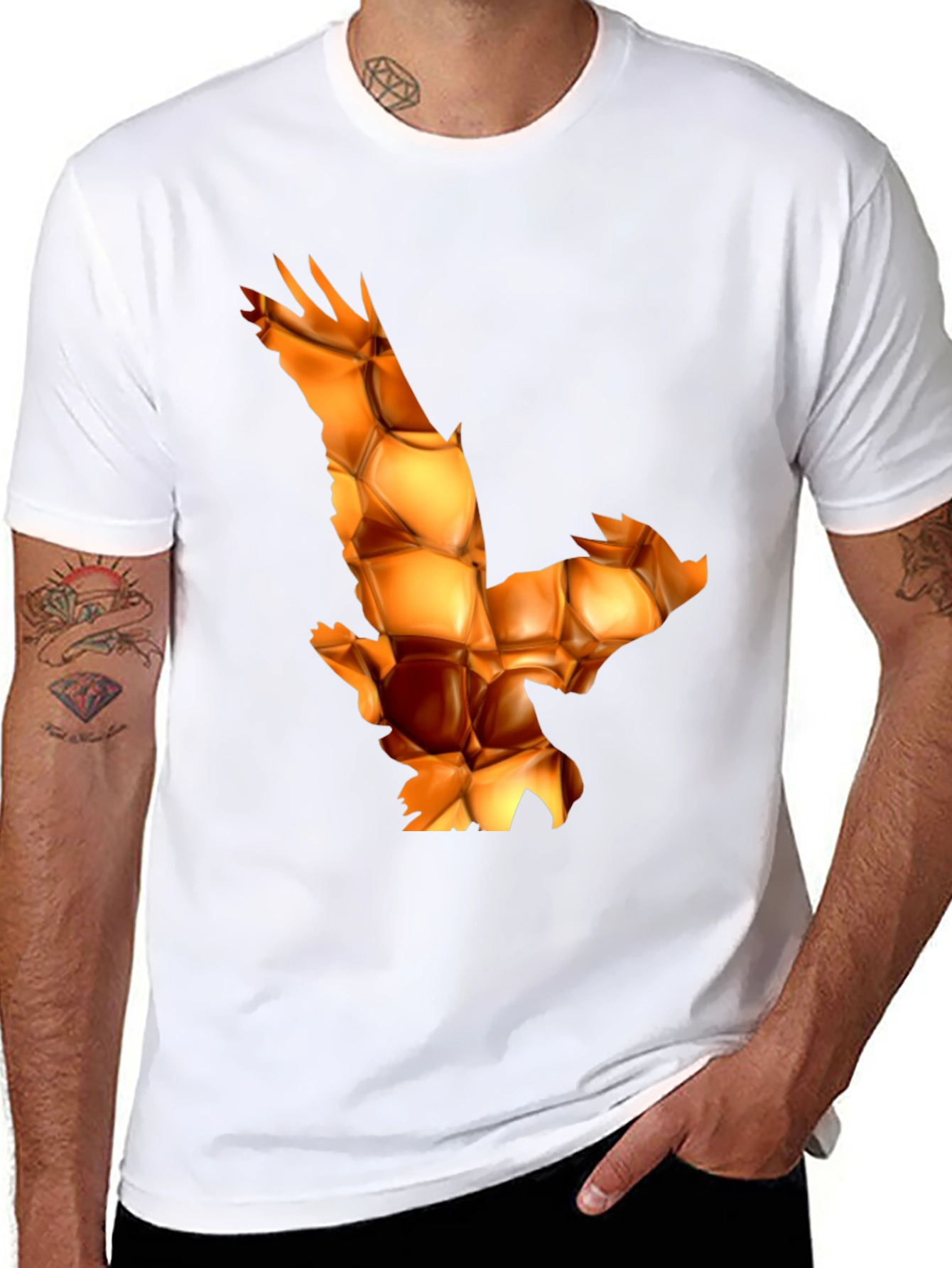 Geometric Eagle Print Black T-Shirt