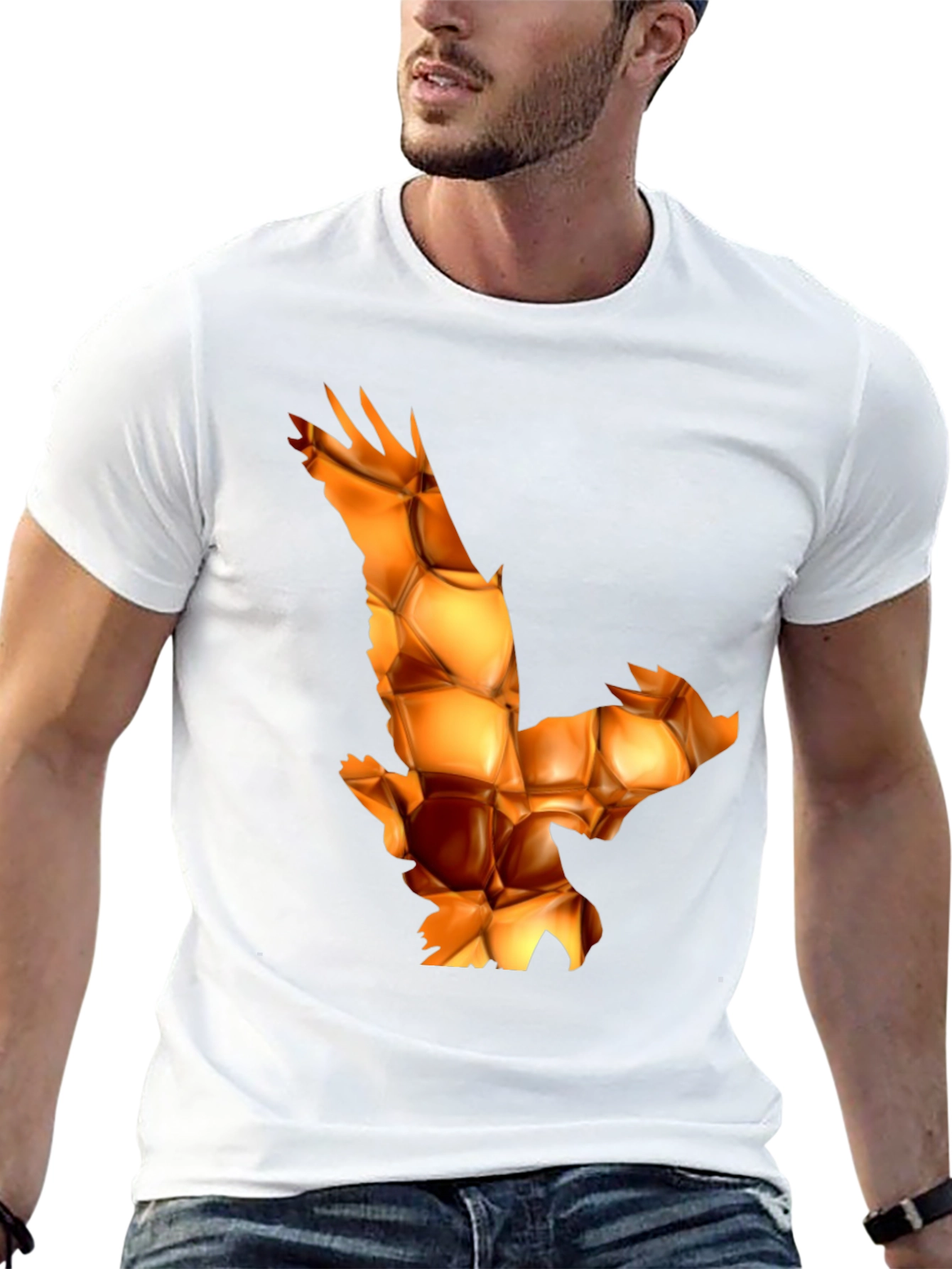 Geometric Eagle Print Black T-Shirt