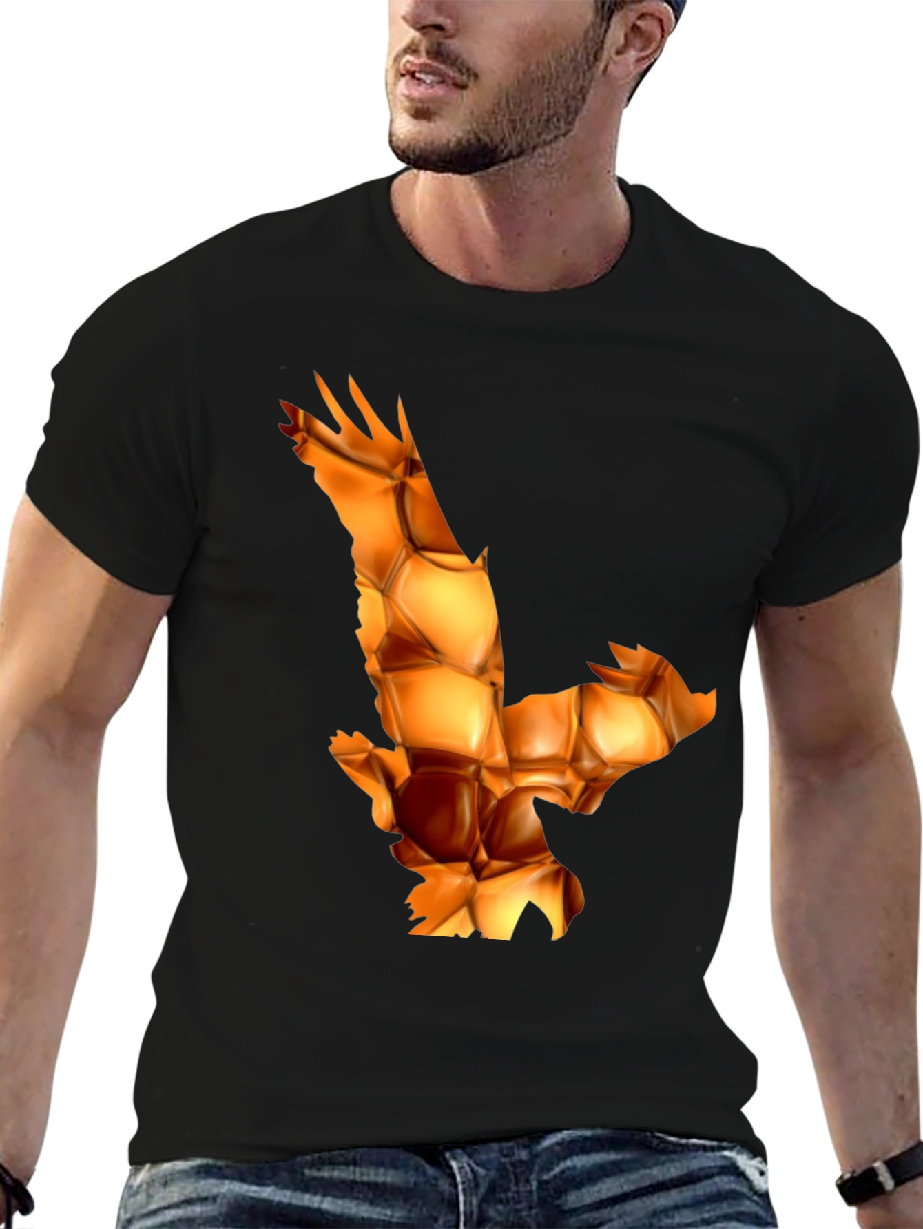 Geometric Eagle Print Black T-Shirt