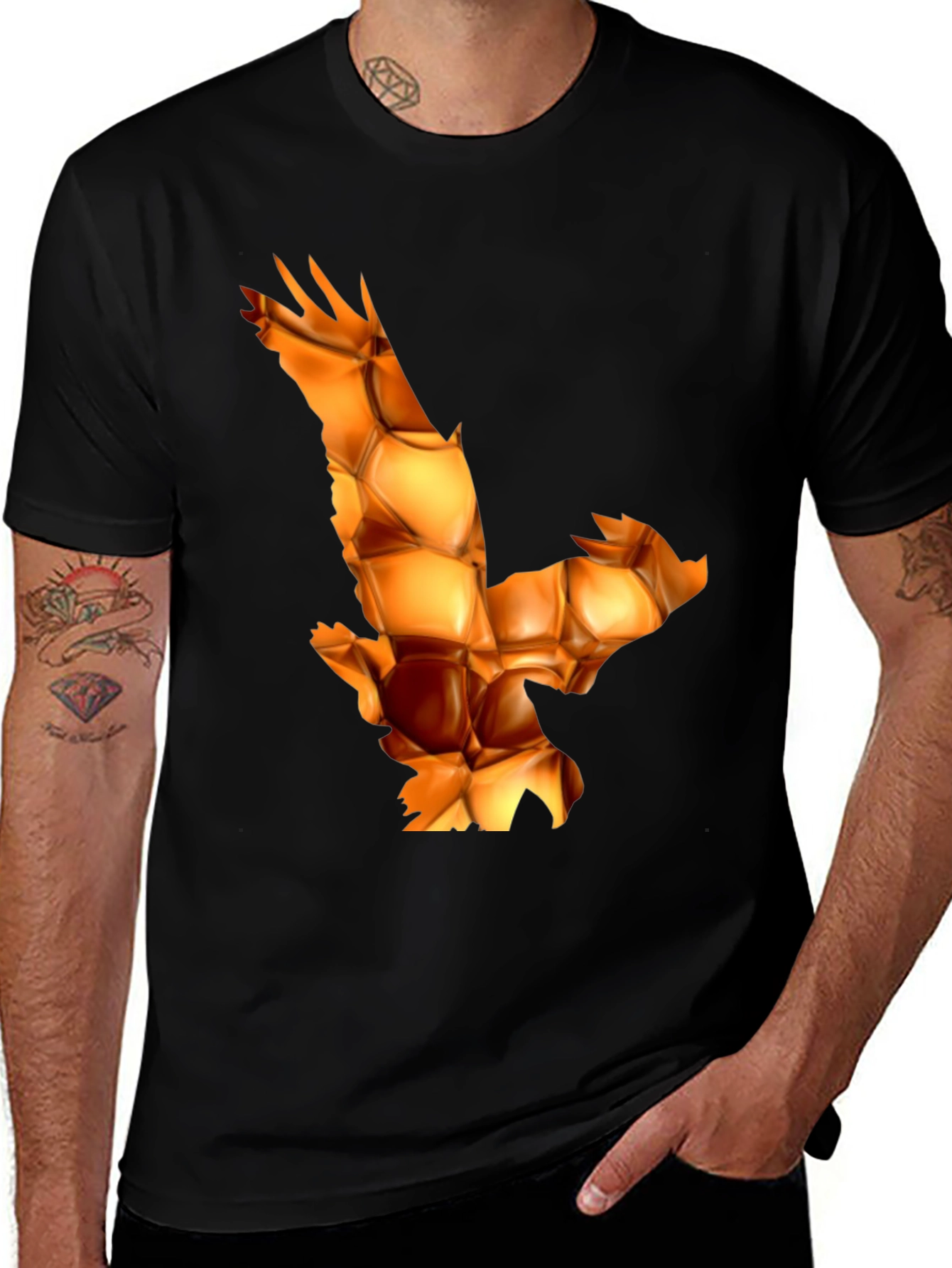 Geometric Eagle Print Black T-Shirt