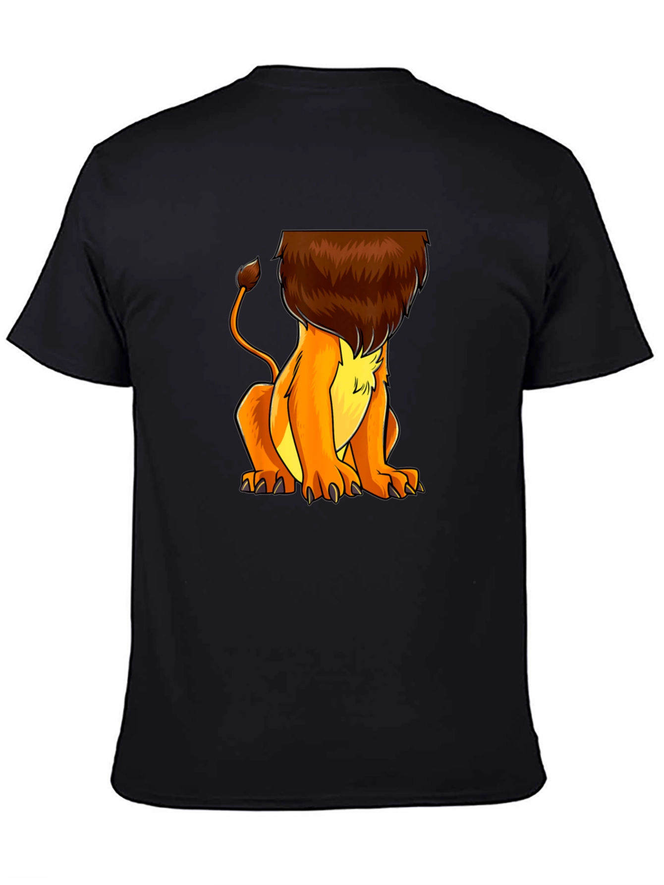 Lion Cartoon Graphic Print Black T-Shirt