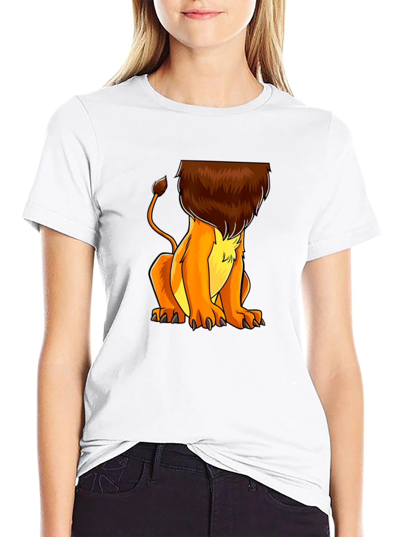Lion Cartoon Graphic Print Black T-Shirt