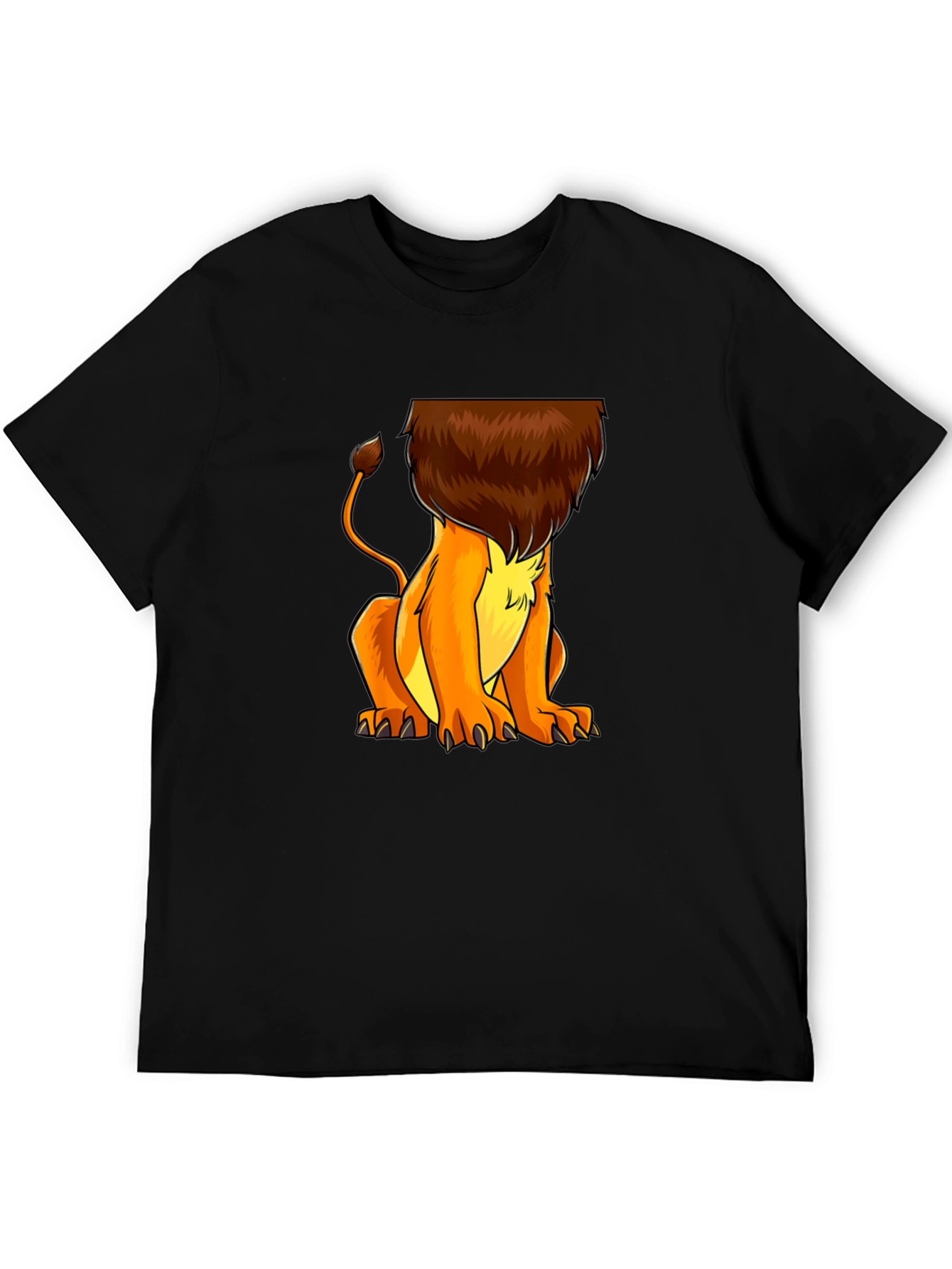 Lion Cartoon Graphic Print Black T-Shirt