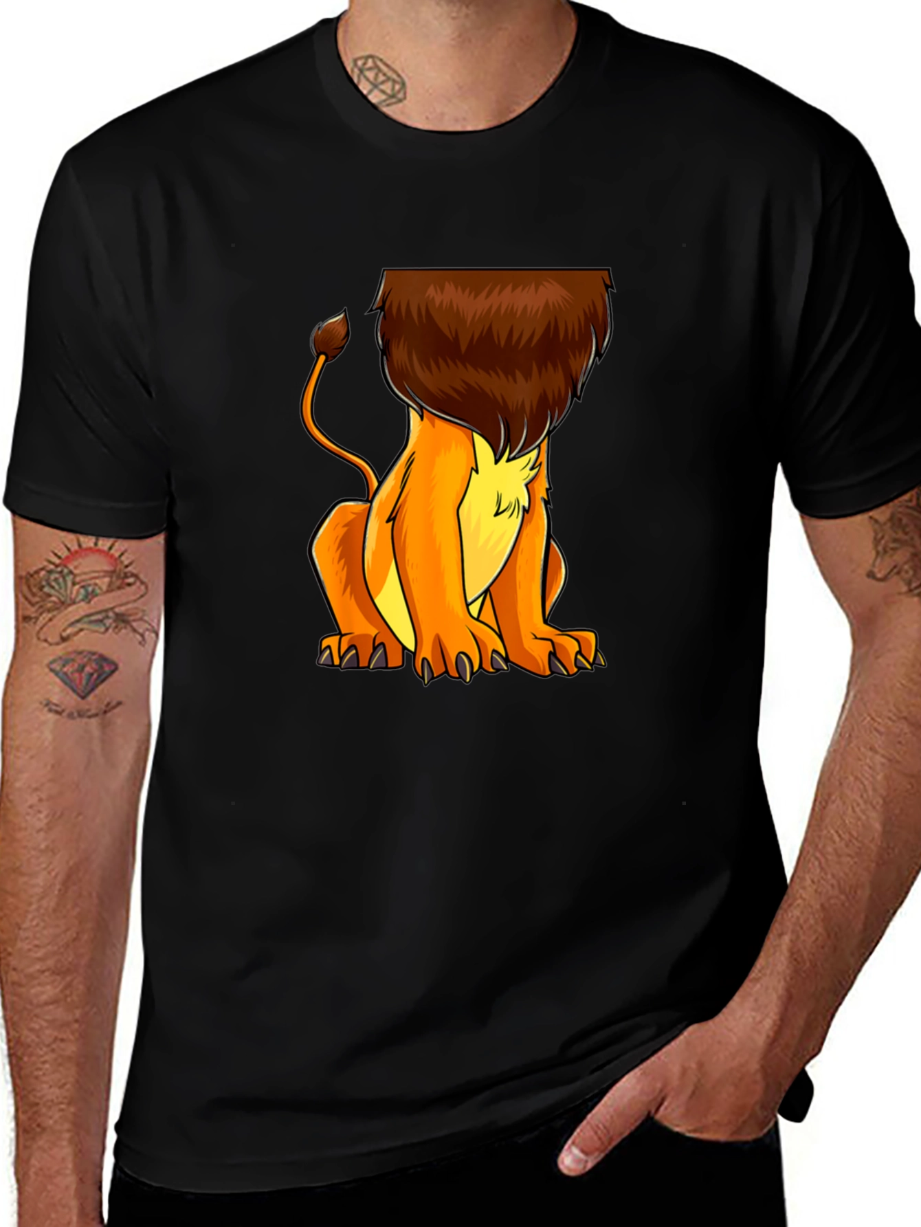 Lion Cartoon Graphic Print Black T-Shirt