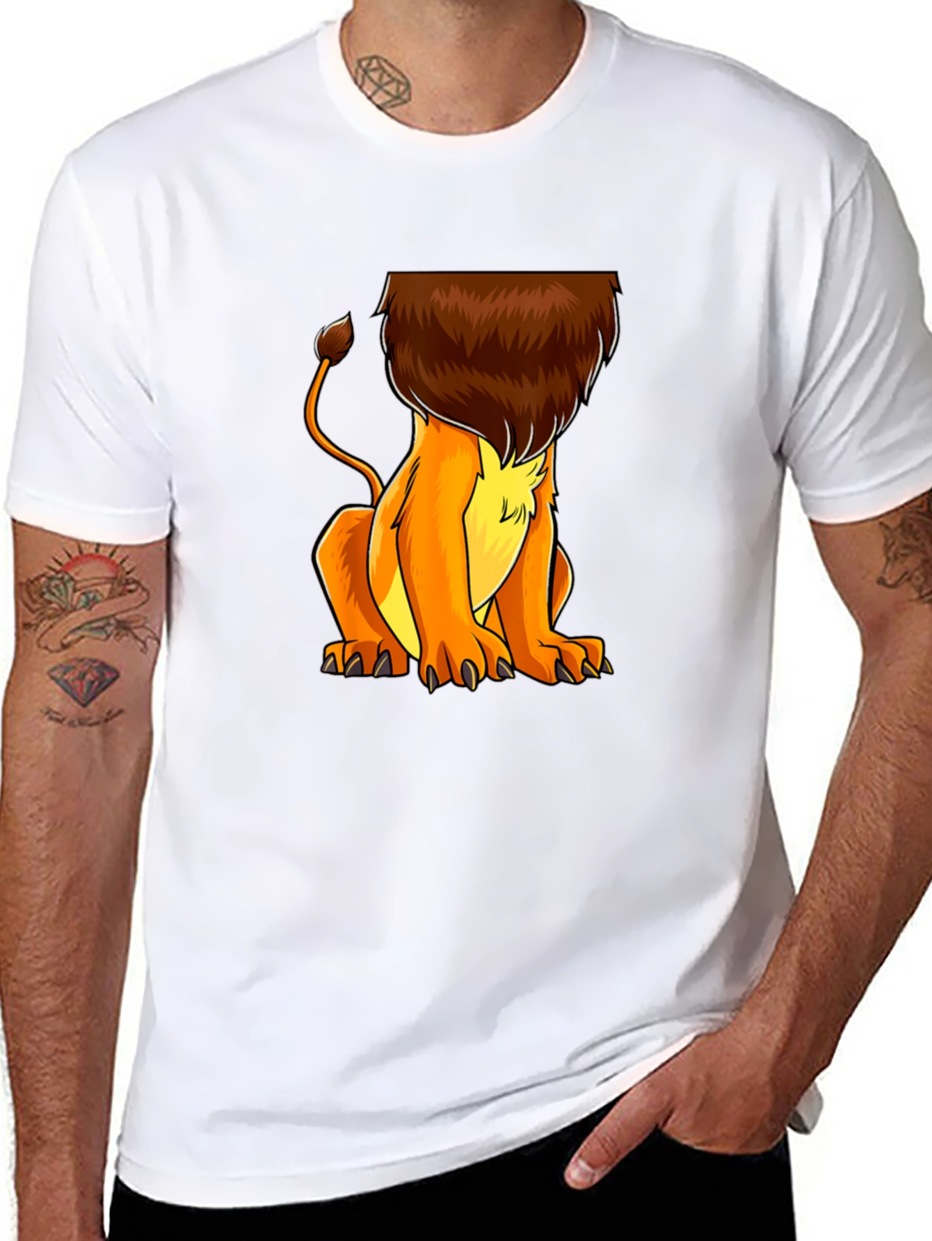 Lion Cartoon Graphic Print Black T-Shirt