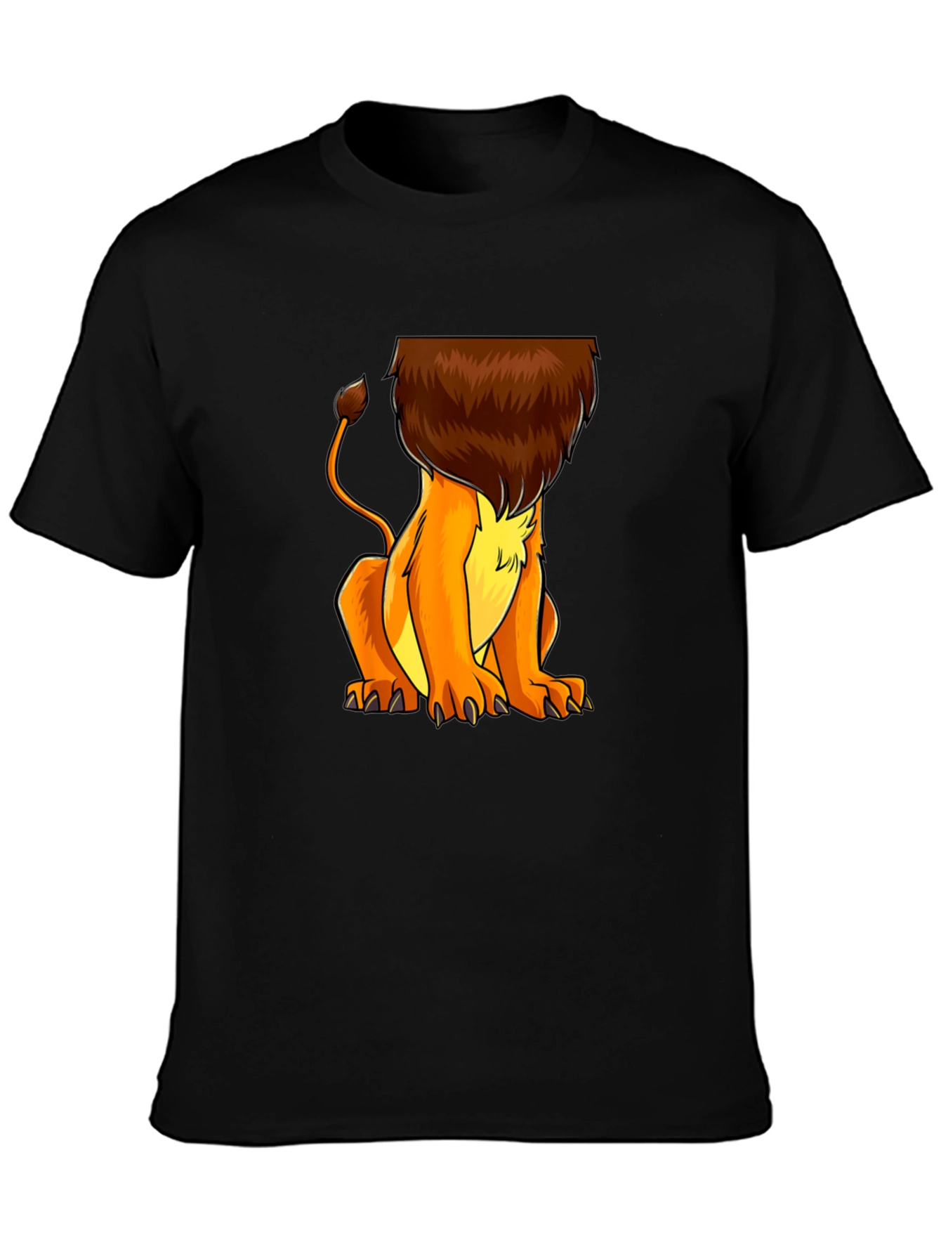 Lion Cartoon Graphic Print Black T-Shirt