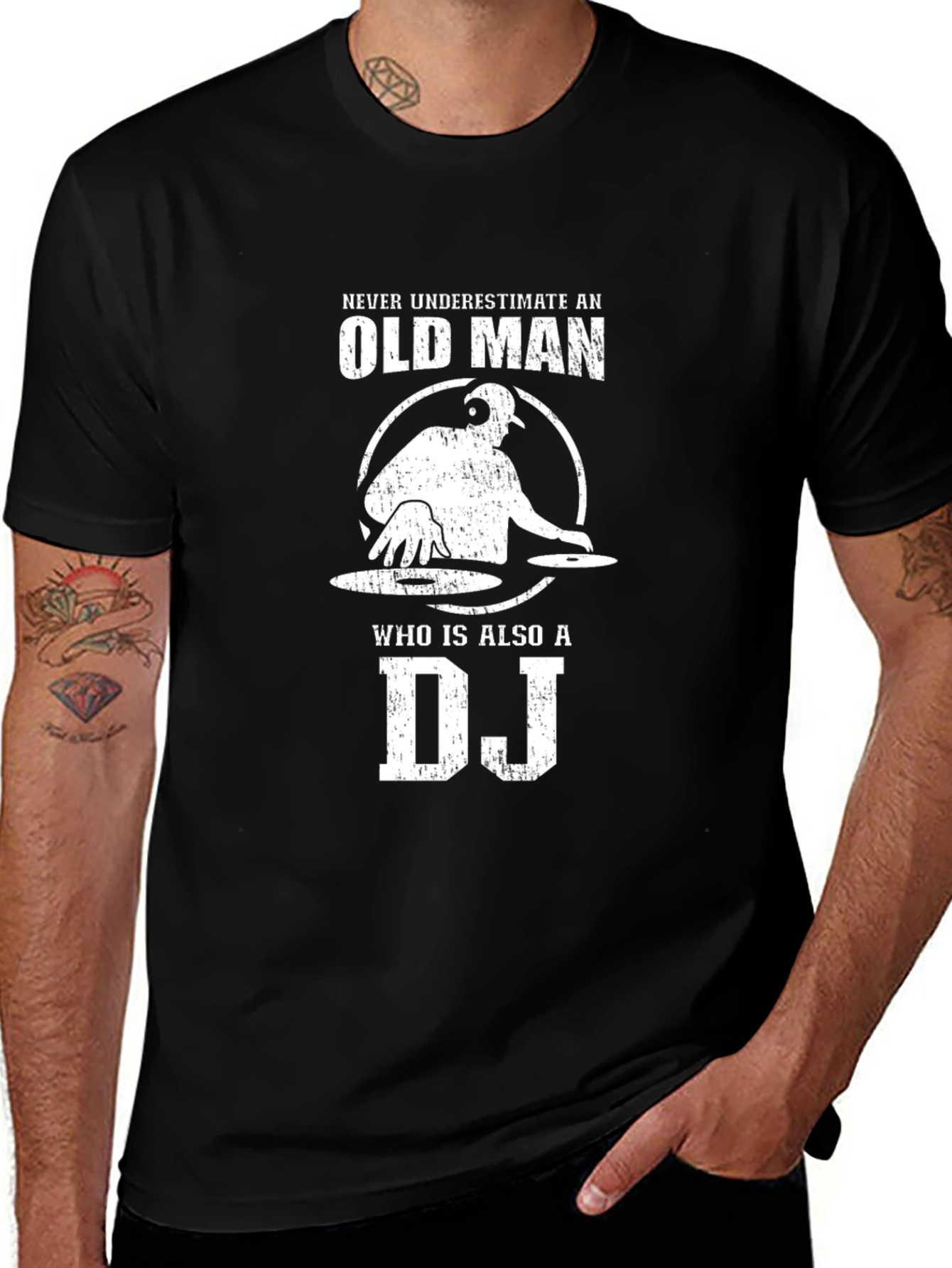 Old Man DJ Black T-Shirt - Never Underestimate!