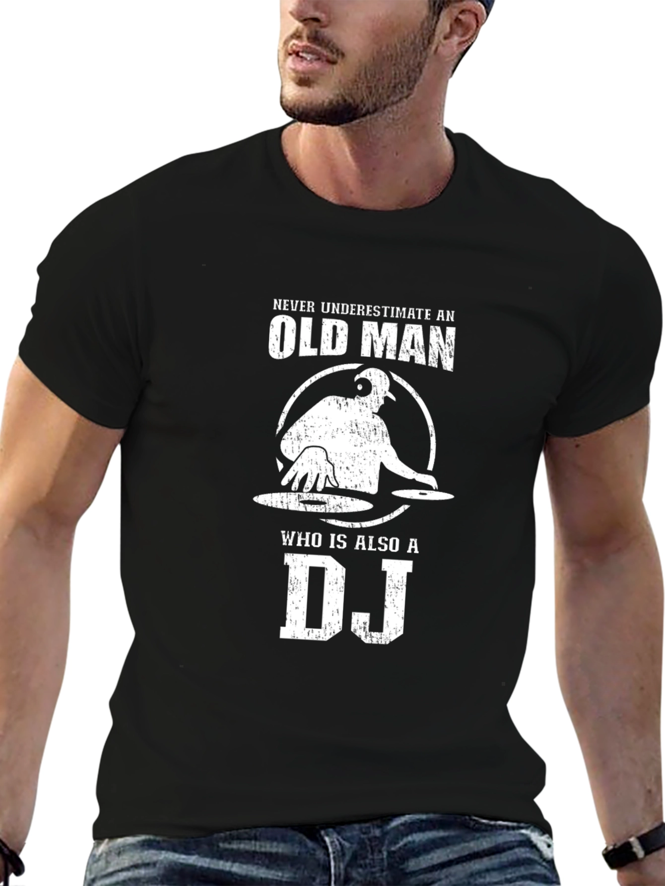 Old Man DJ Black T-Shirt - Never Underestimate!