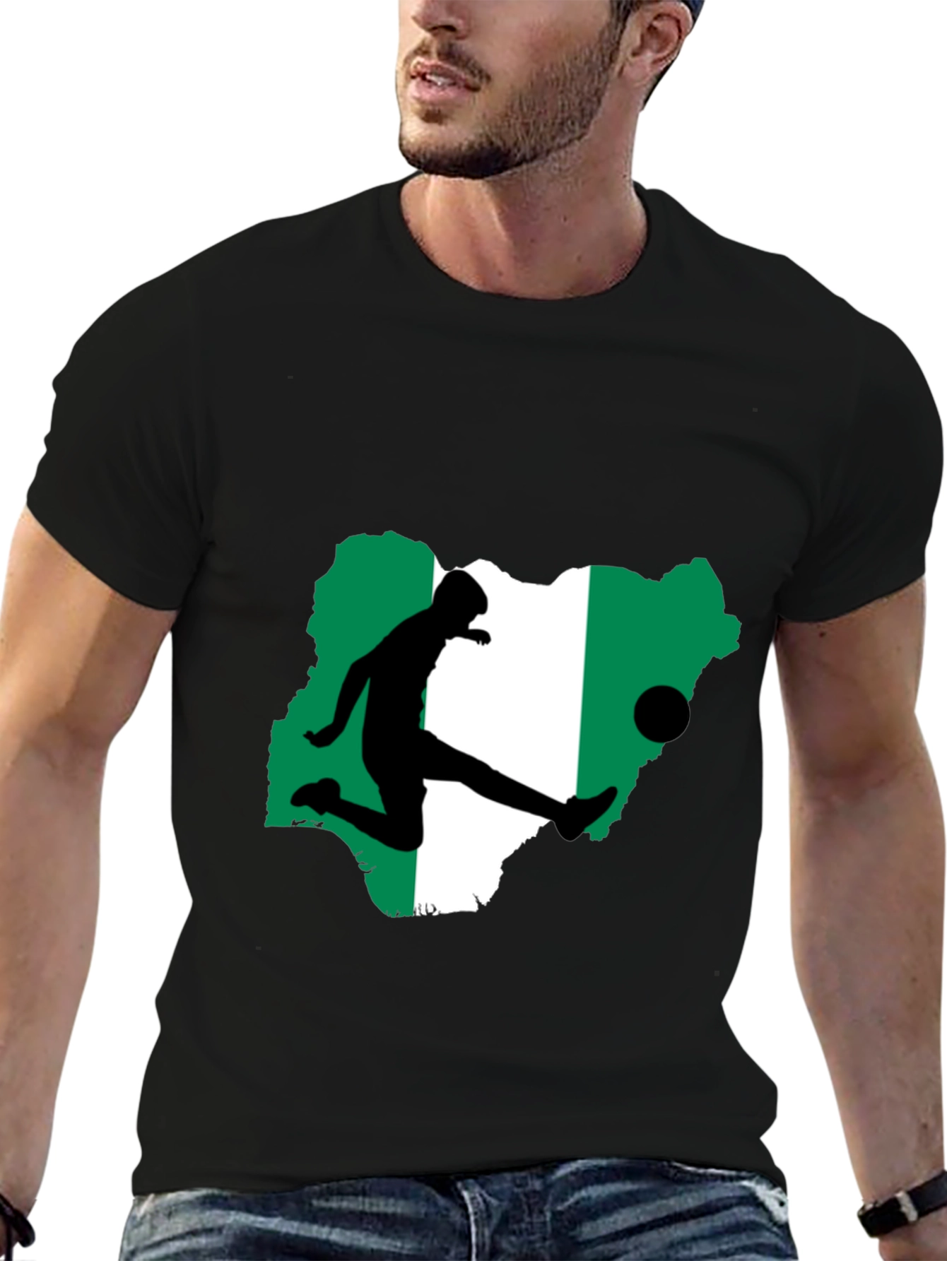 Nigeria Soccer T-Shirt - Black Graphic Tee