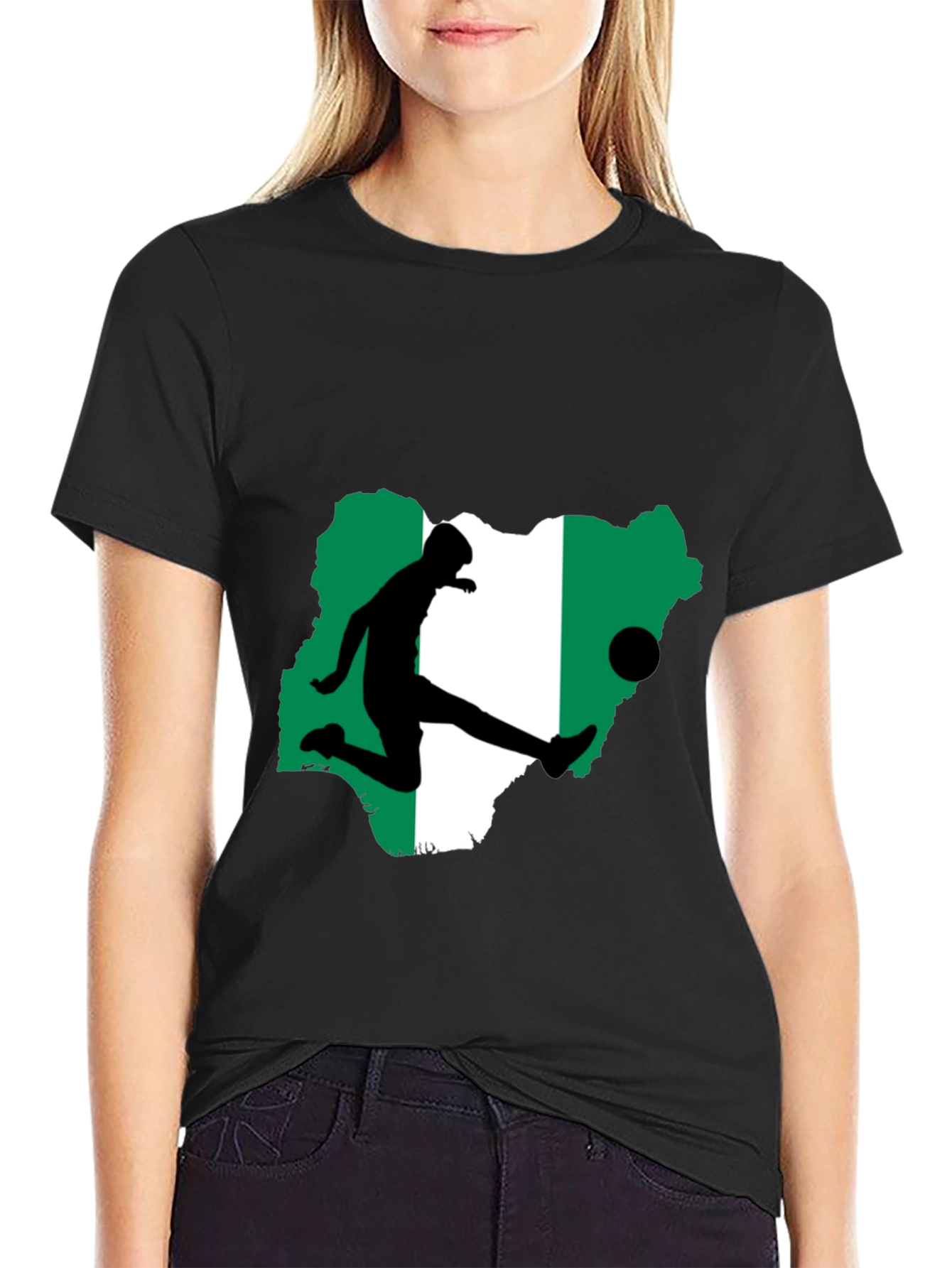 Nigeria Soccer T-Shirt - Black Graphic Tee