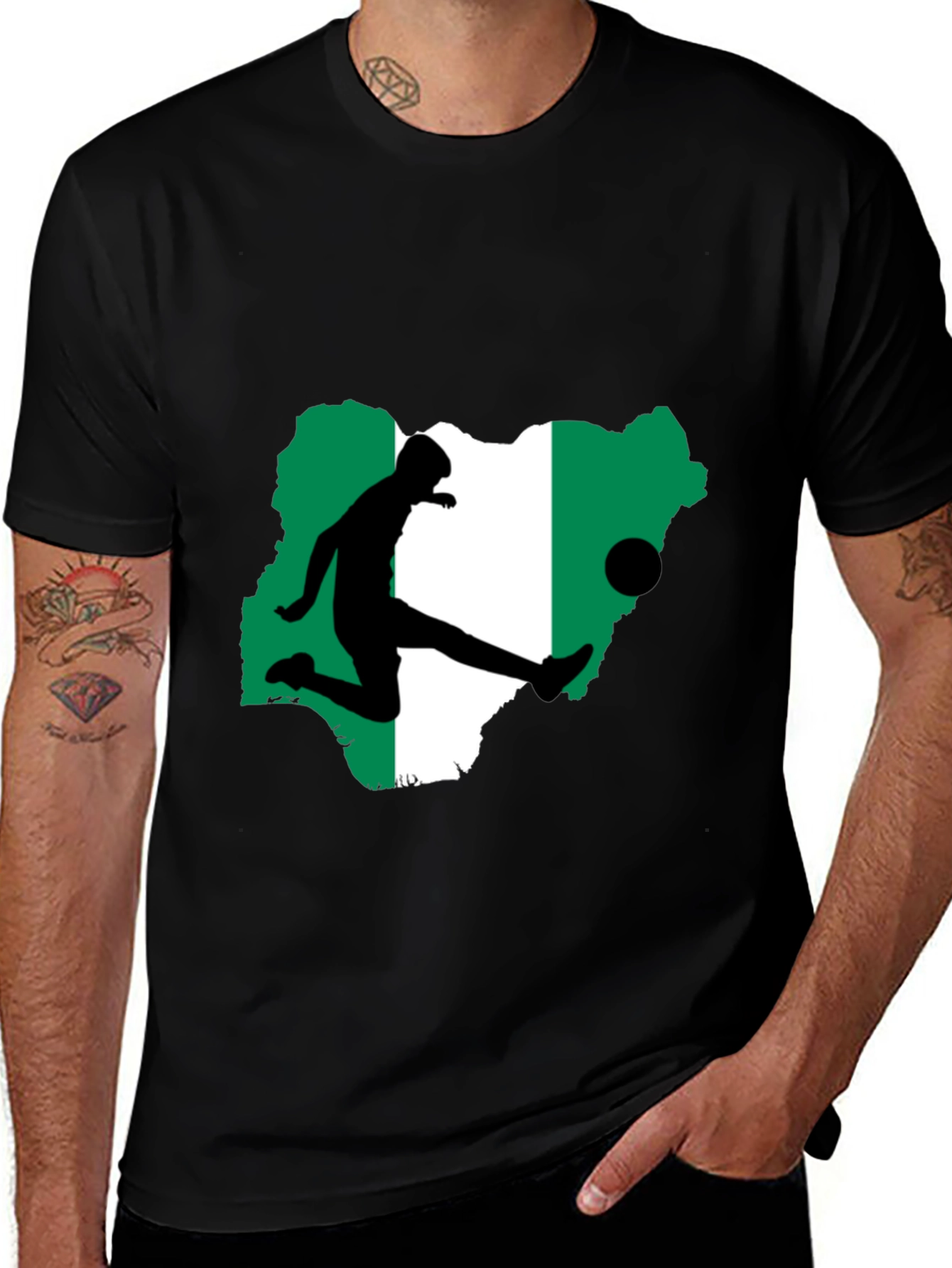 Nigeria Soccer T-Shirt - Black Graphic Tee