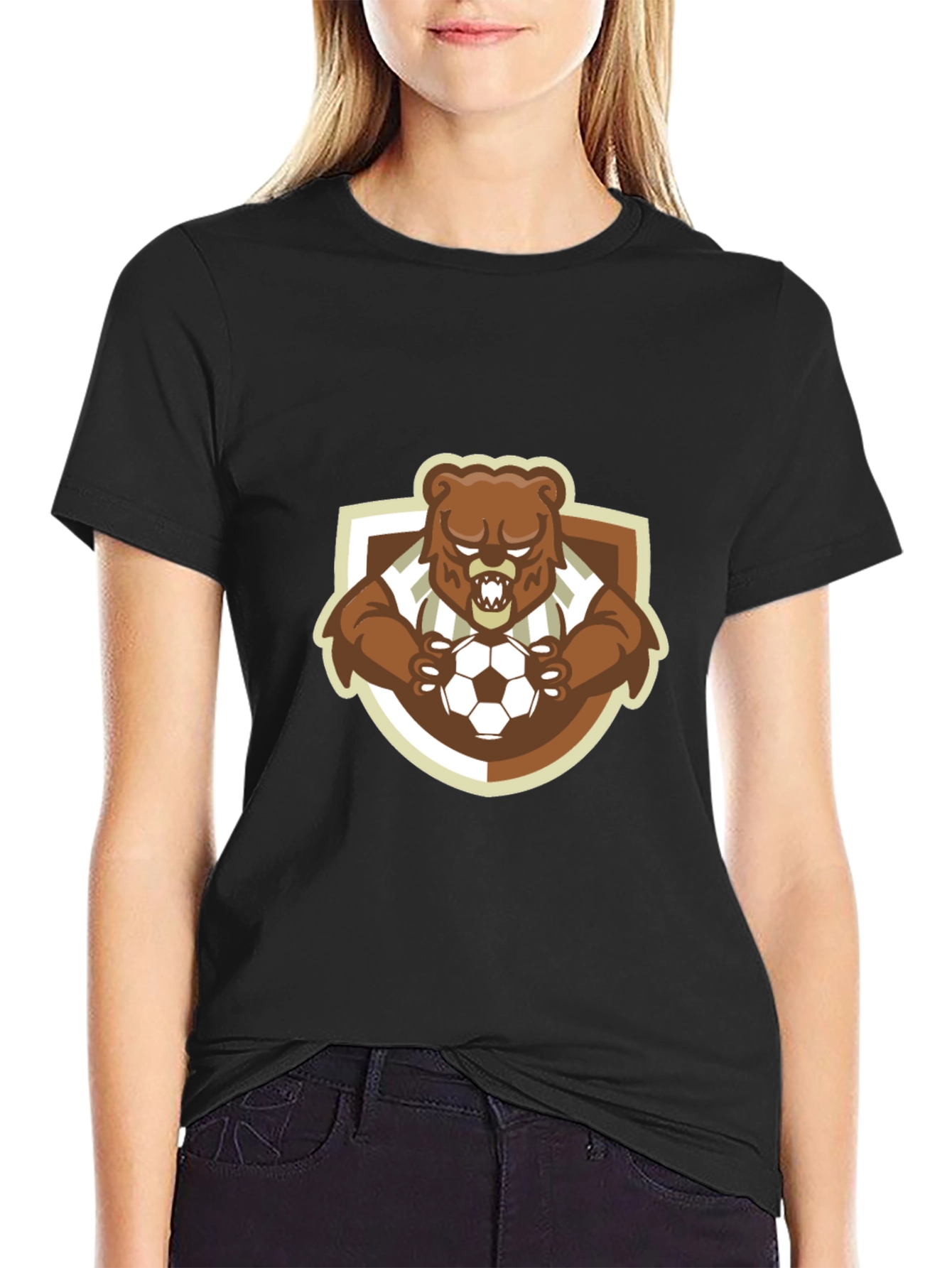 Bear Soccer T-Shirt - Black Cotton Tee