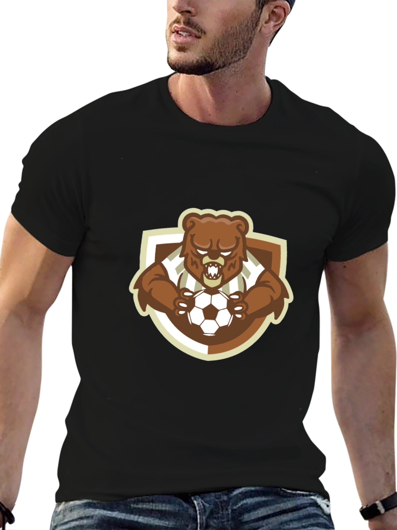 Bear Soccer T-Shirt - Black Cotton Tee