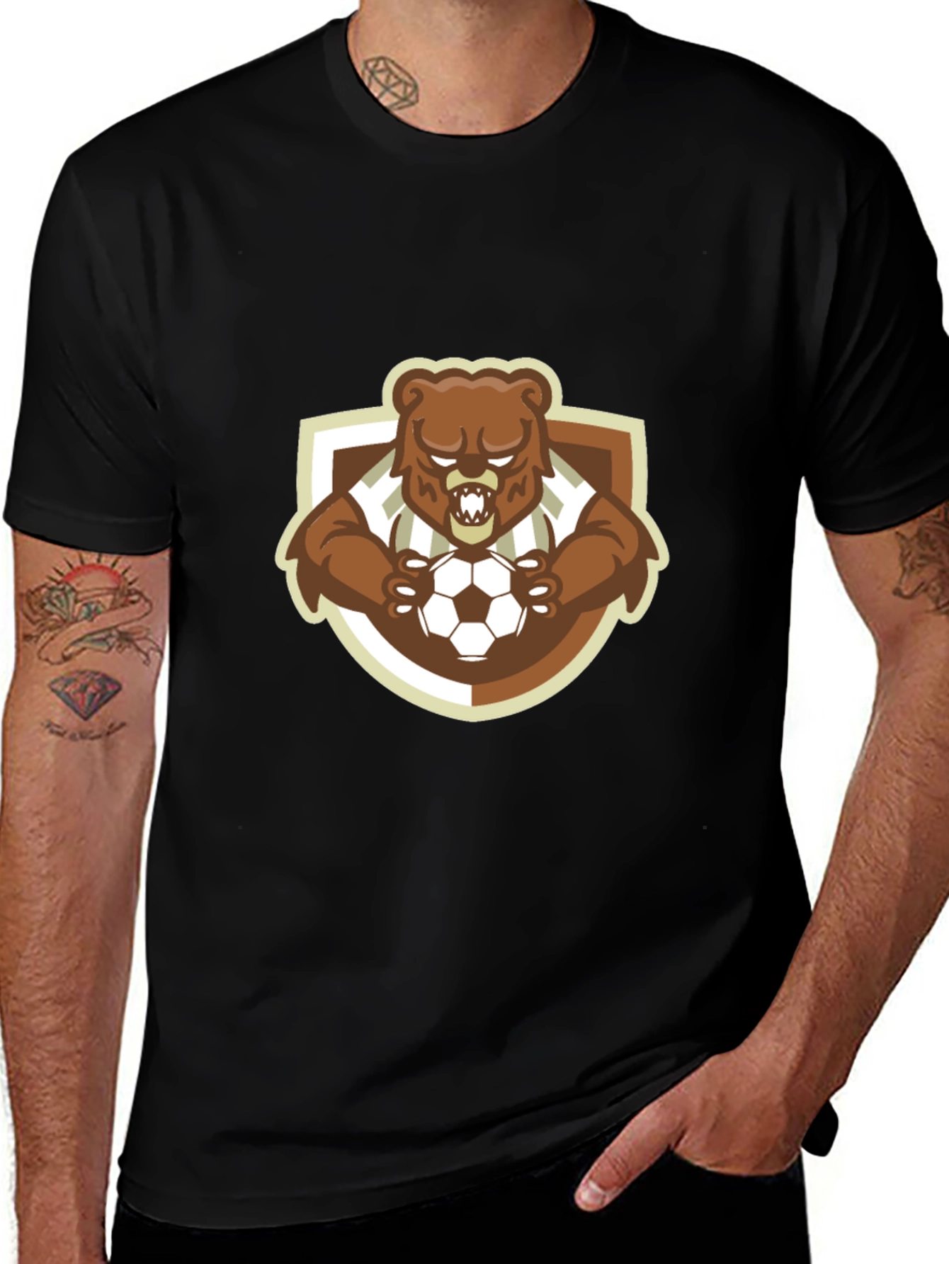 Bear Soccer T-Shirt - Black Cotton Tee