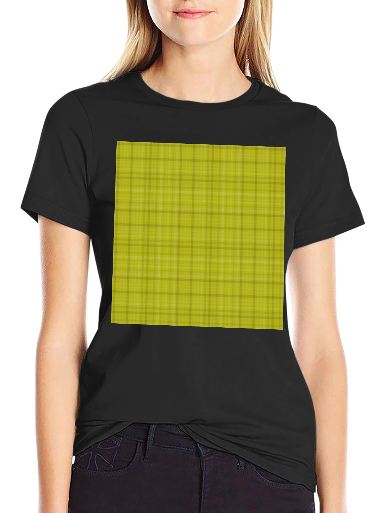 Plaid Graphic Tee - Casual Black T-Shirt