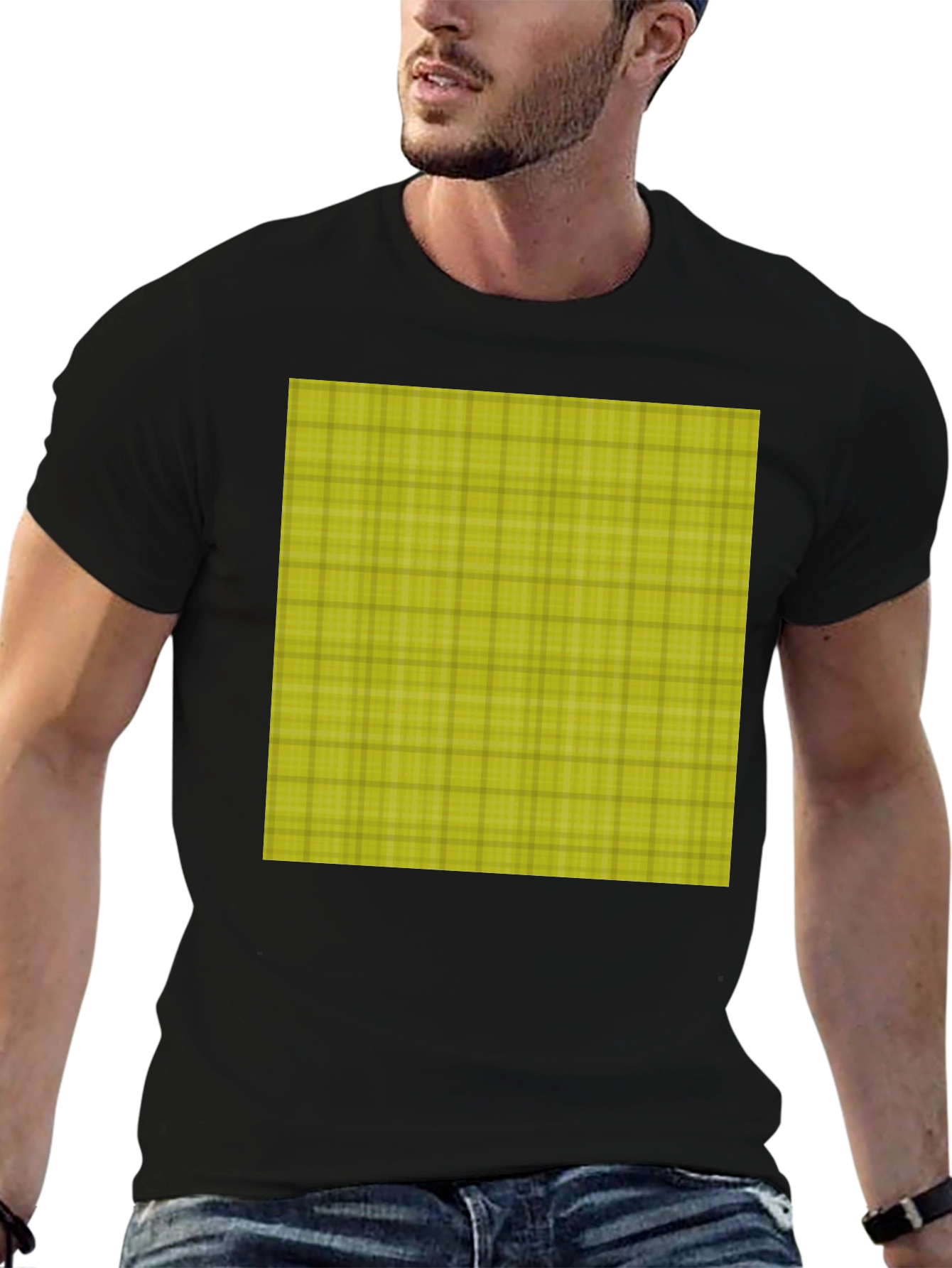 Plaid Graphic Tee - Casual Black T-Shirt