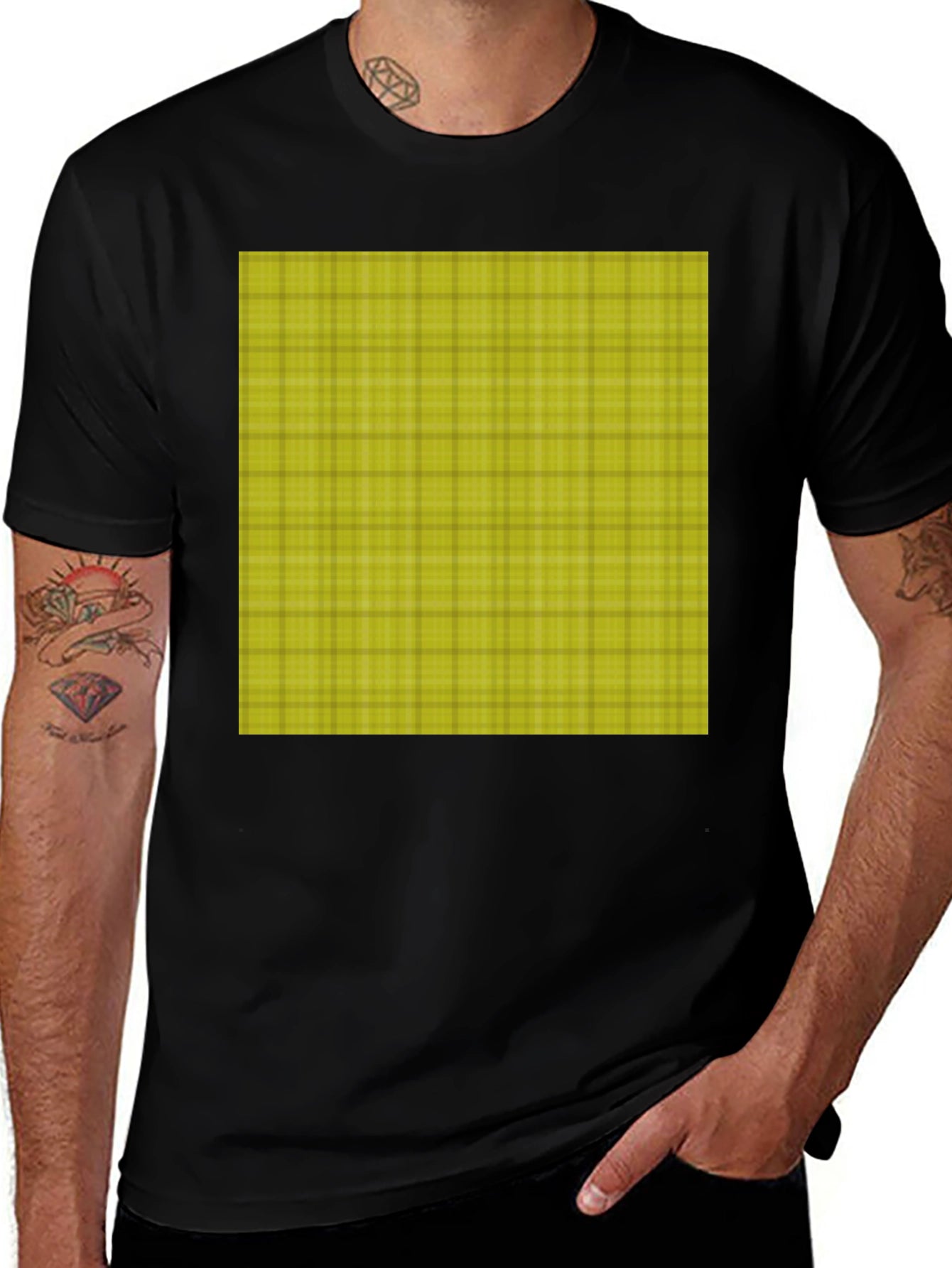Plaid Graphic Tee - Casual Black T-Shirt