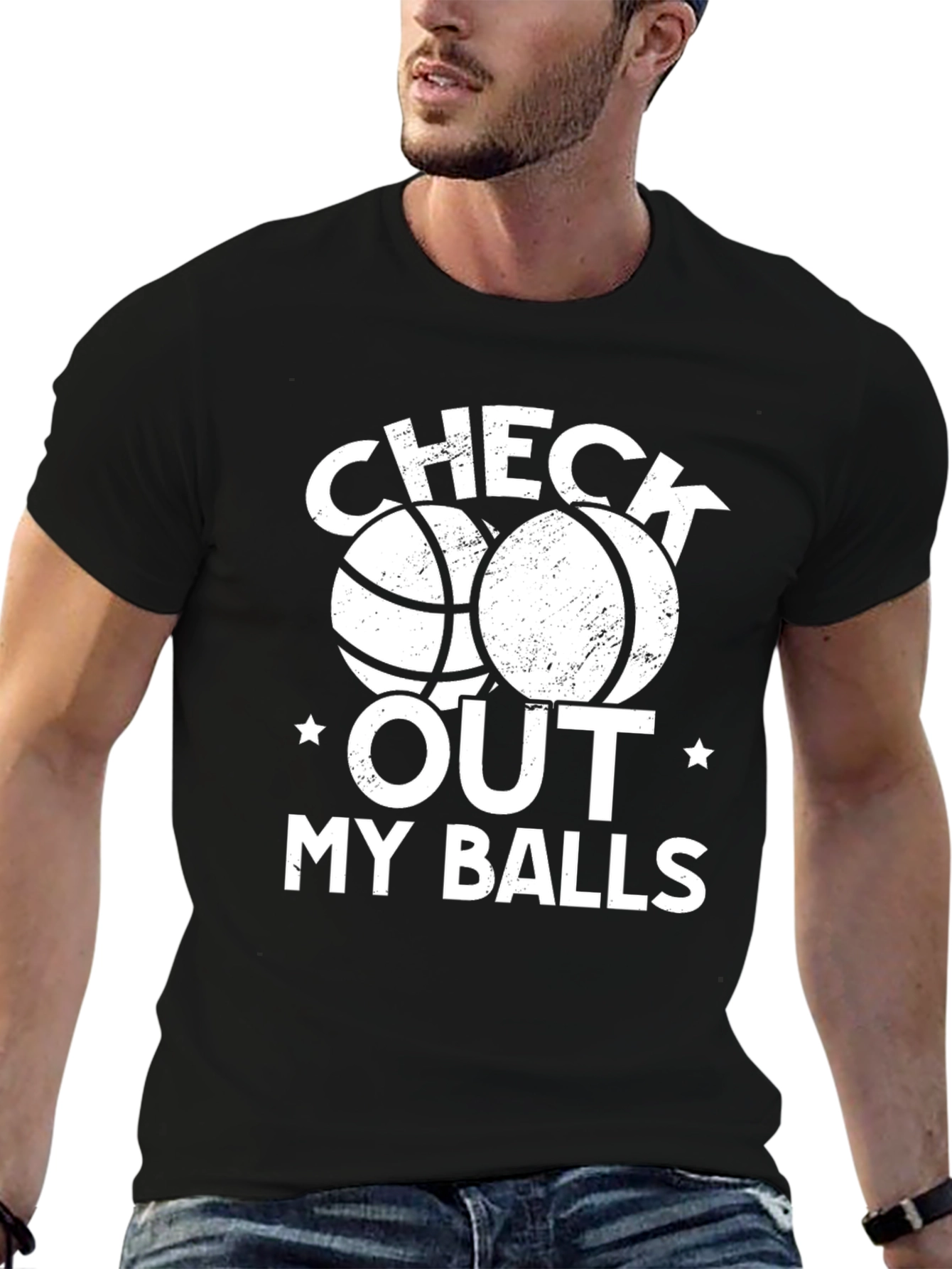 Funny Basketball Graphic T-Shirt - Check Out My Balls