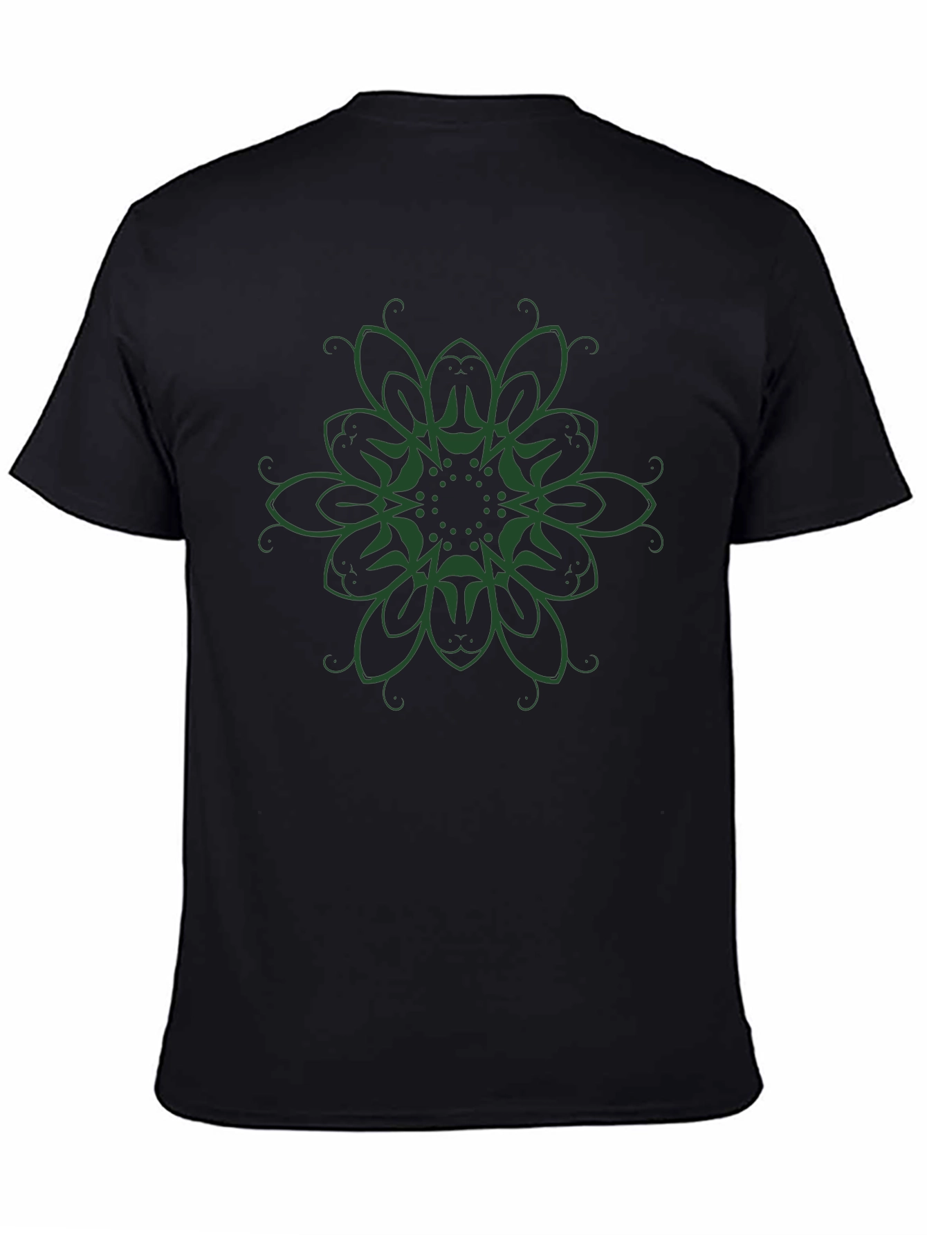 Black T-Shirt with Green Floral Graphic Print