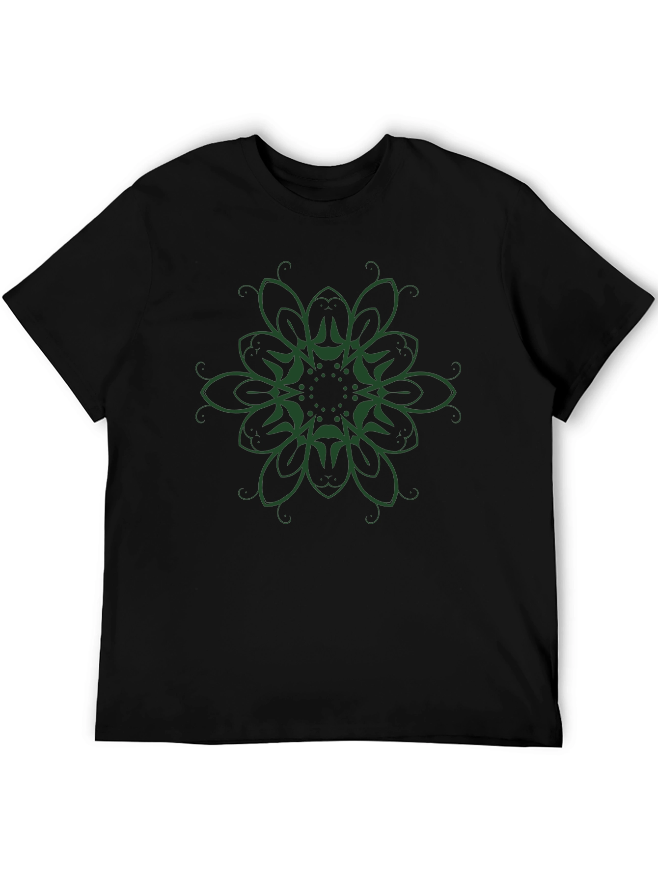 Black T-Shirt with Green Floral Graphic Print