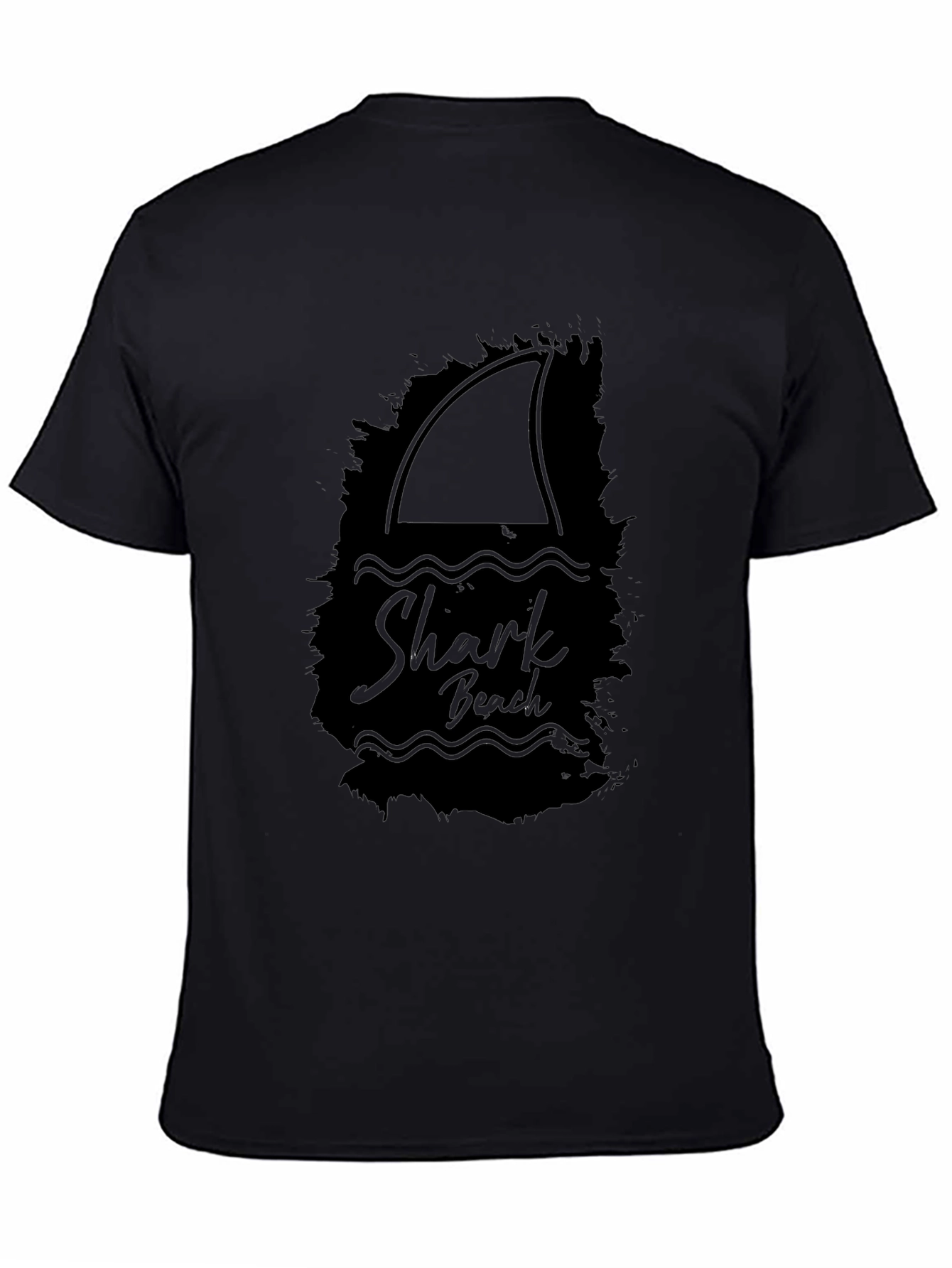 Shark Beach Graphic Tee - Black Cotton T-Shirt