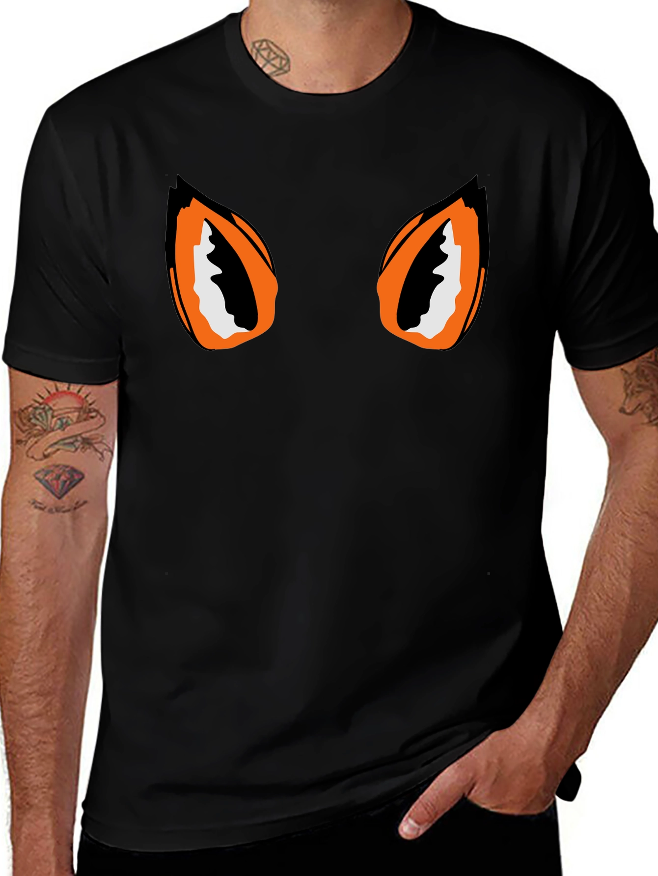 Black Tee with Graphic Eyes Design
