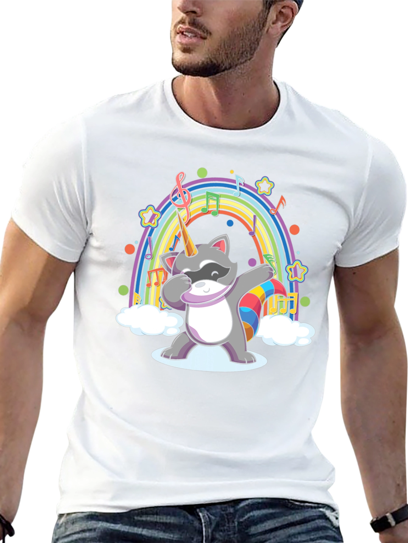 Rainbow Unicorn Raccoon Dabbing T-Shirt