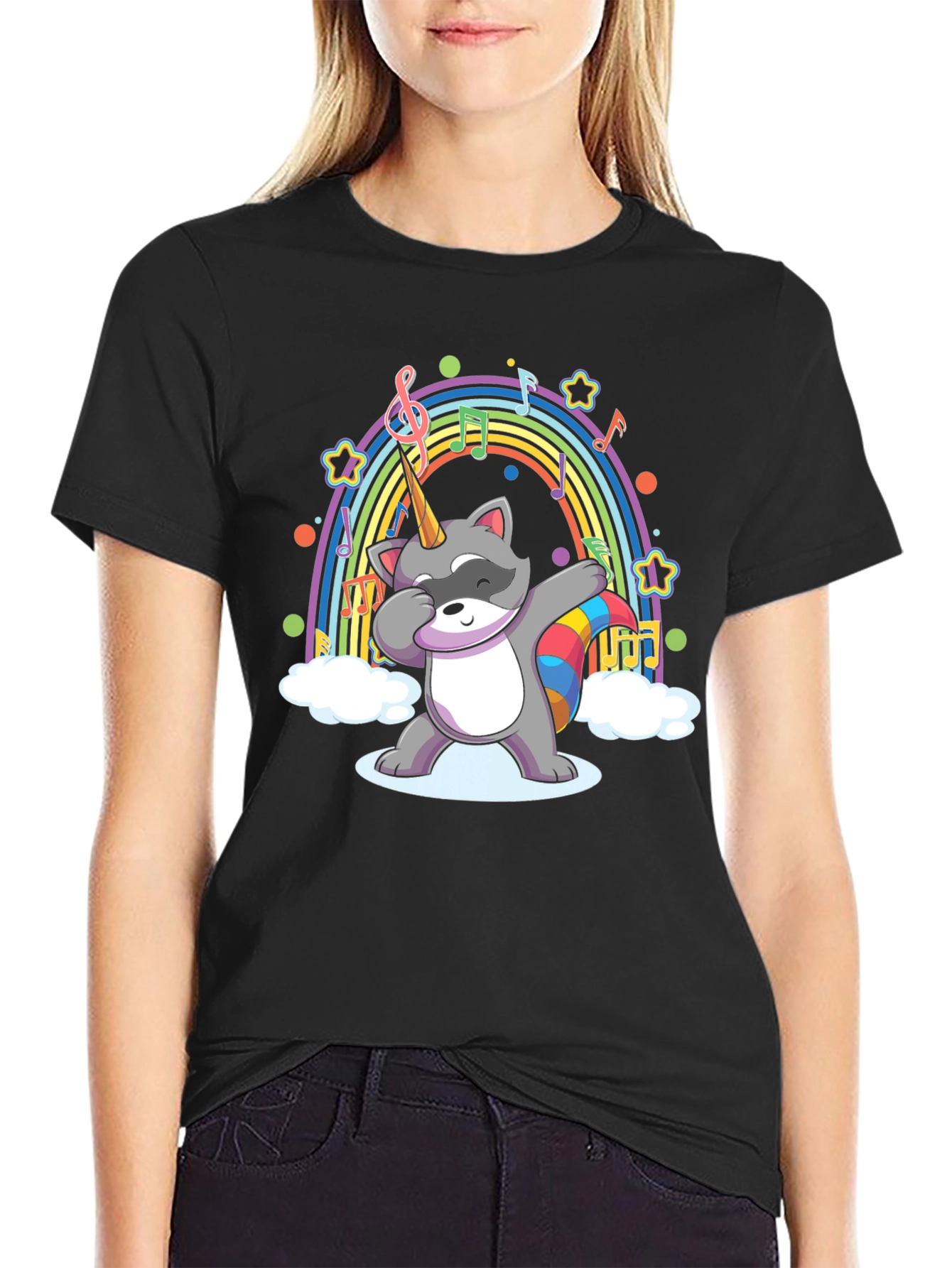 Rainbow Unicorn Raccoon Dabbing T-Shirt