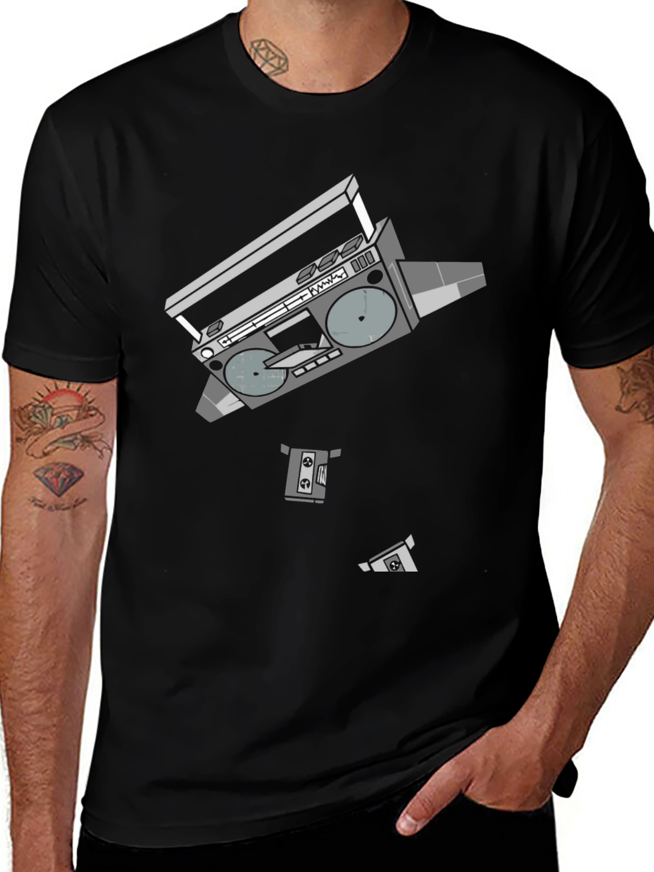 Retro Boombox Graphic T-Shirt - Black