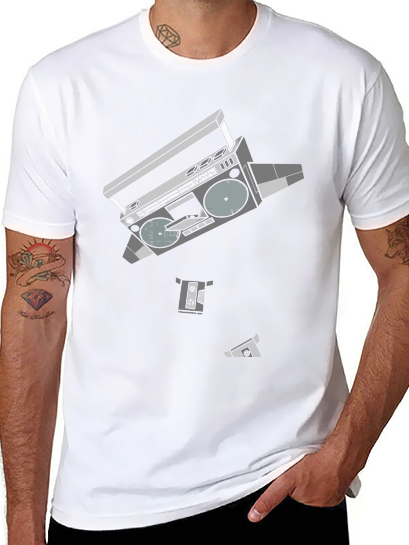 Retro Boombox Graphic T-Shirt - Black