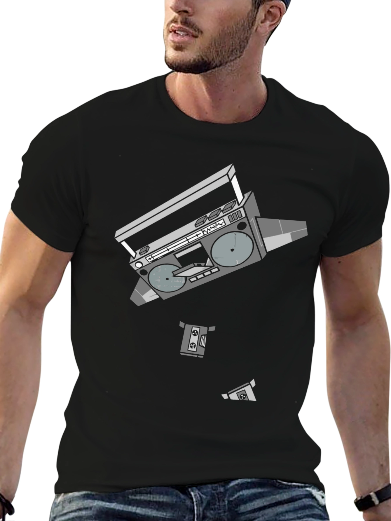 Retro Boombox Graphic T-Shirt - Black
