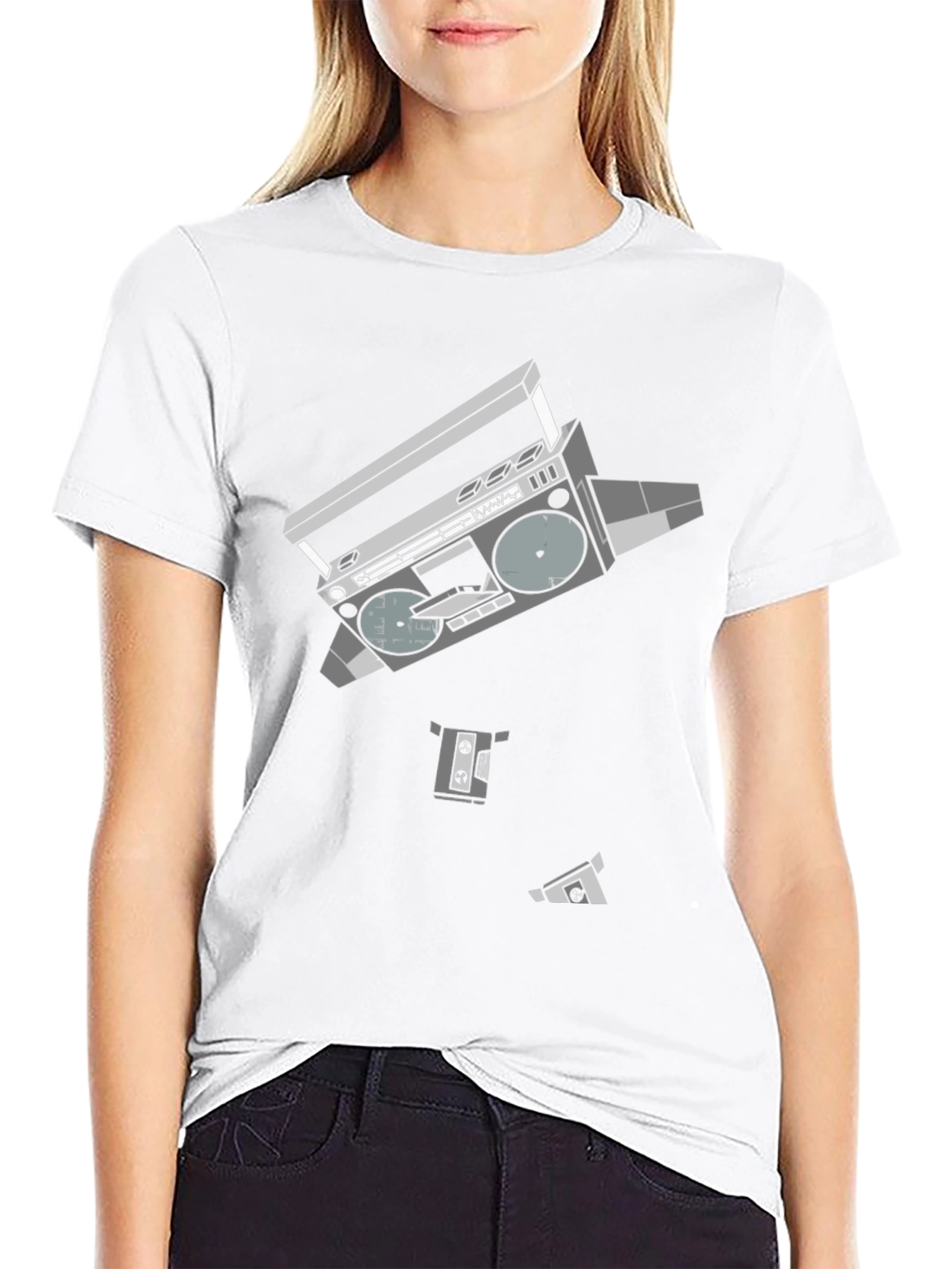 Retro Boombox Graphic T-Shirt - Black