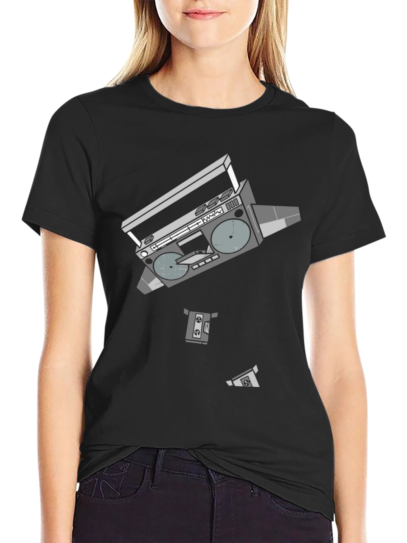 Retro Boombox Graphic T-Shirt - Black