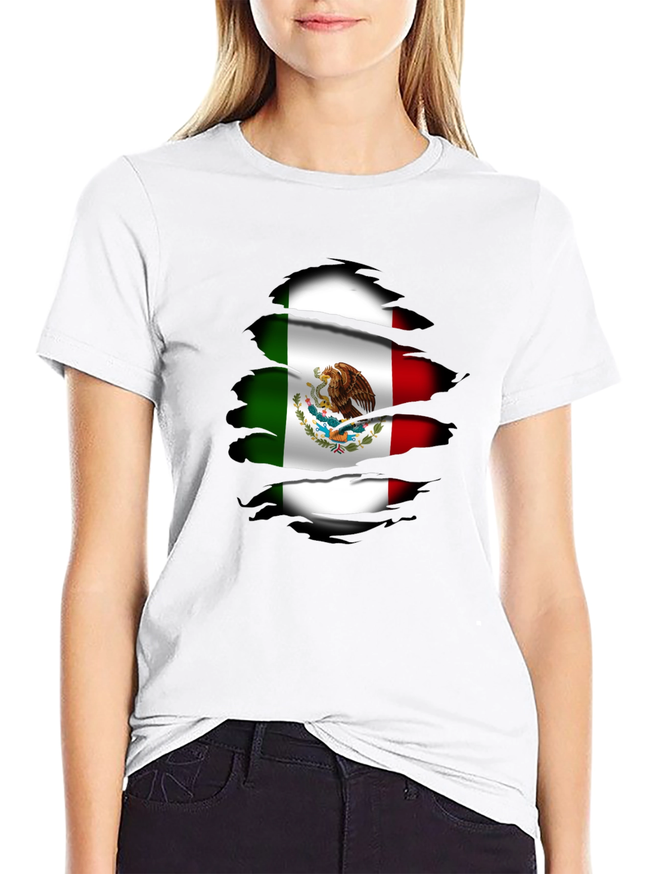 Mexican Flag T-Shirt Ripped Design
