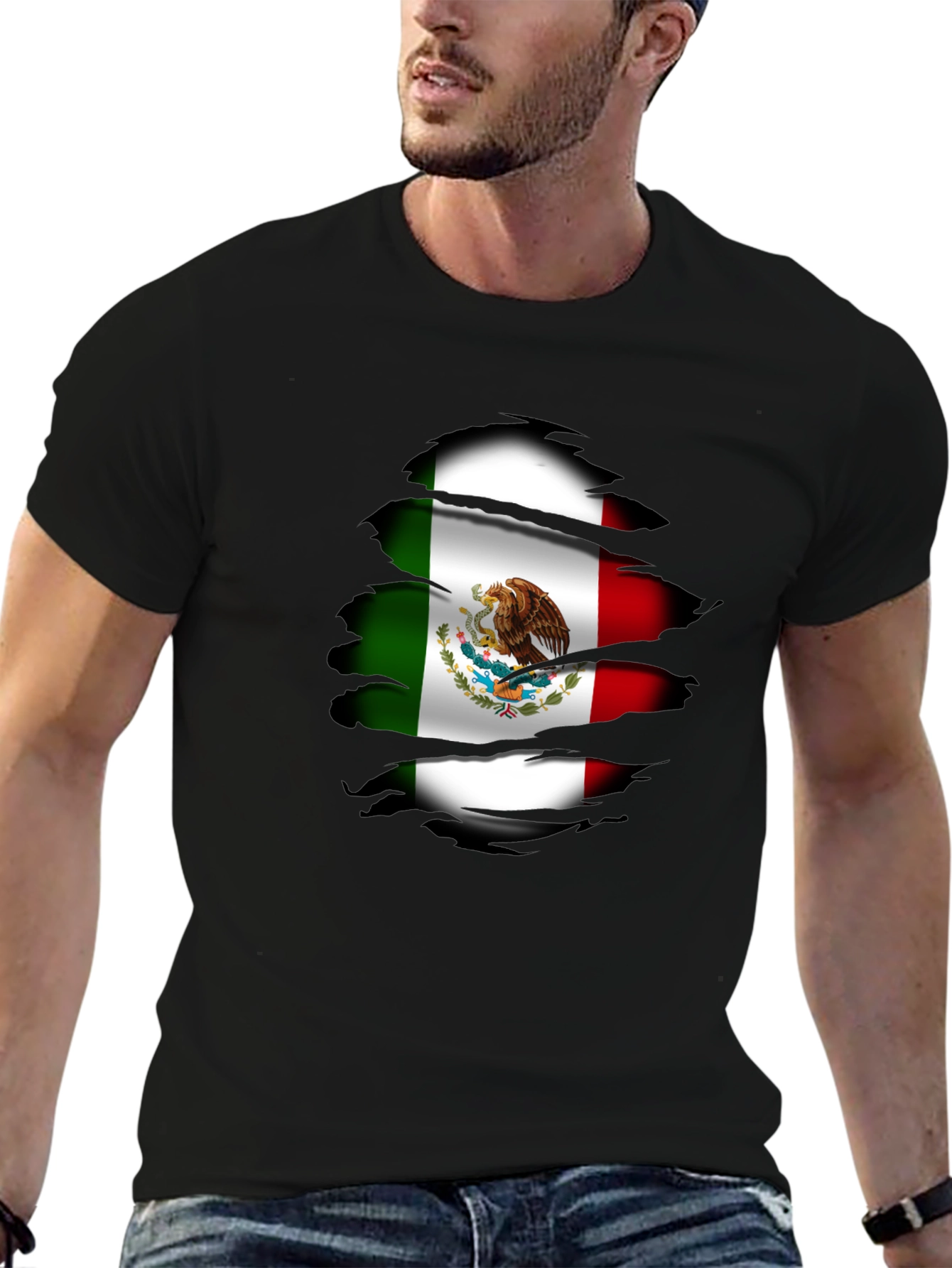 Mexican Flag T-Shirt Ripped Design