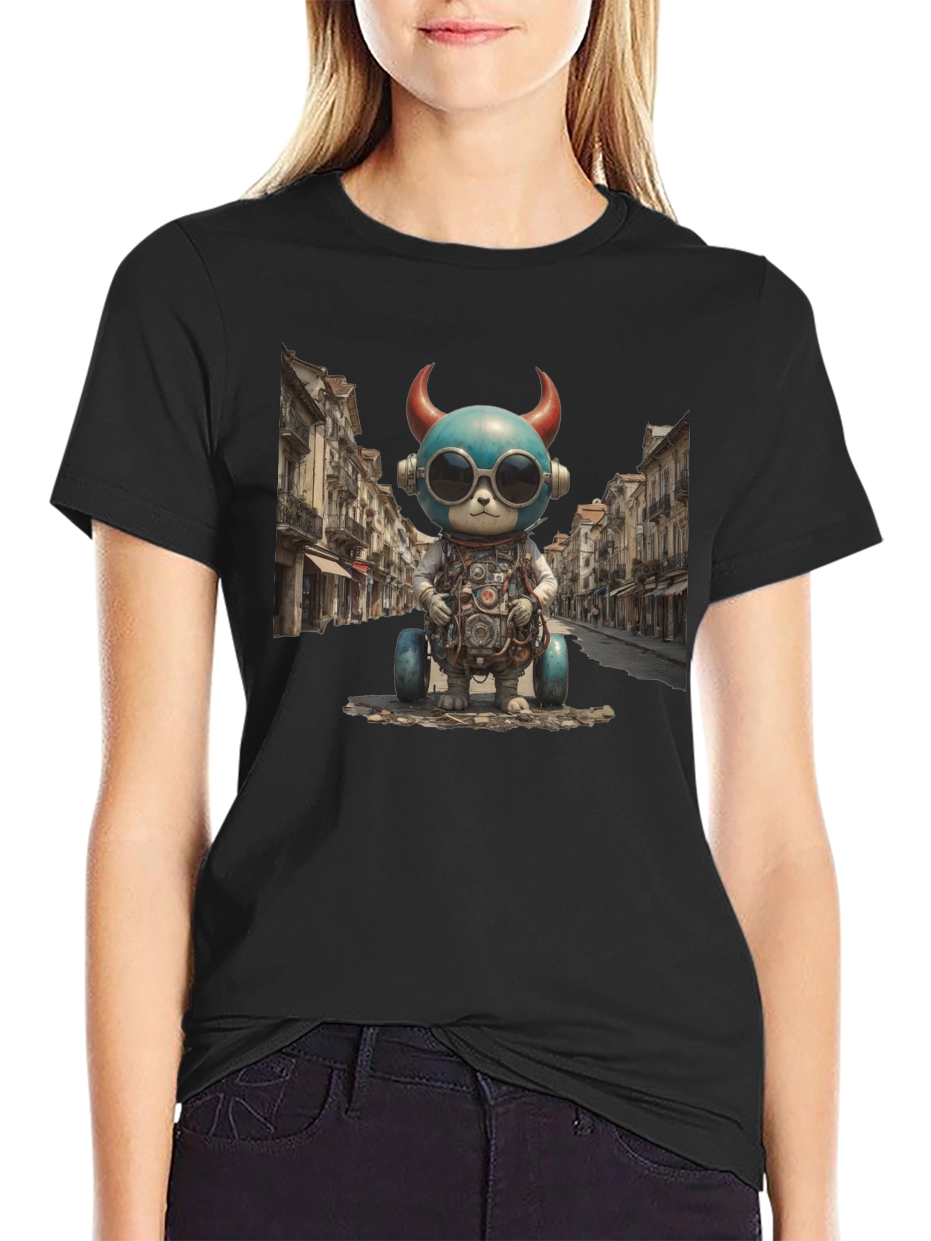Steampunk Robot Bear Graphic Tee - Quirky & Cool