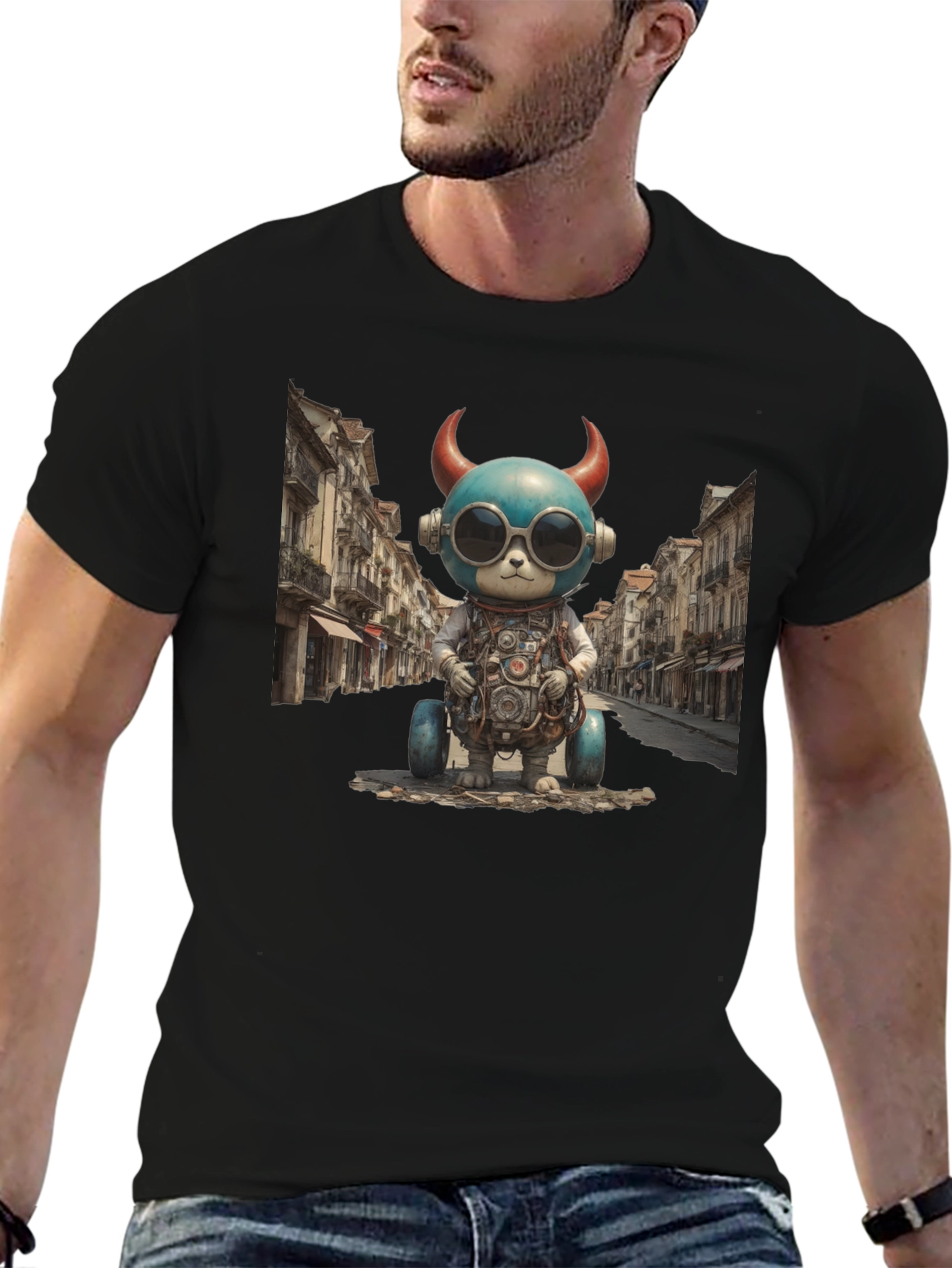 Steampunk Robot Bear Graphic Tee - Quirky & Cool