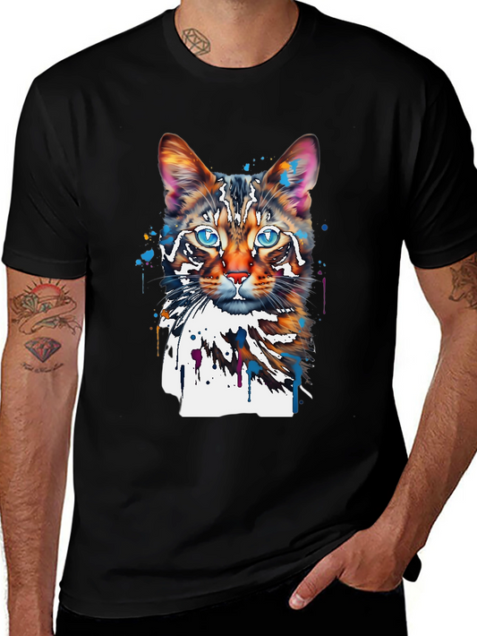 Watercolor Cat Graphic Tee - Unique Artistic Design