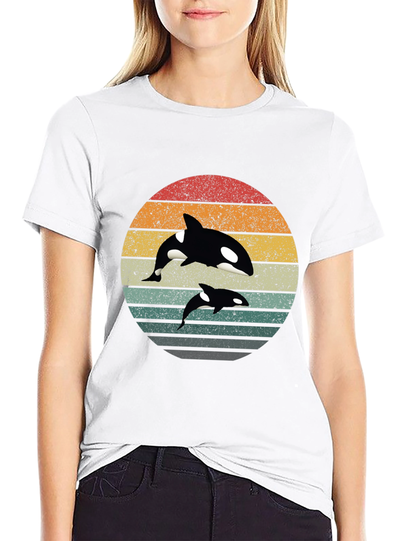 Retro Orca Whale Graphic Tee - Black