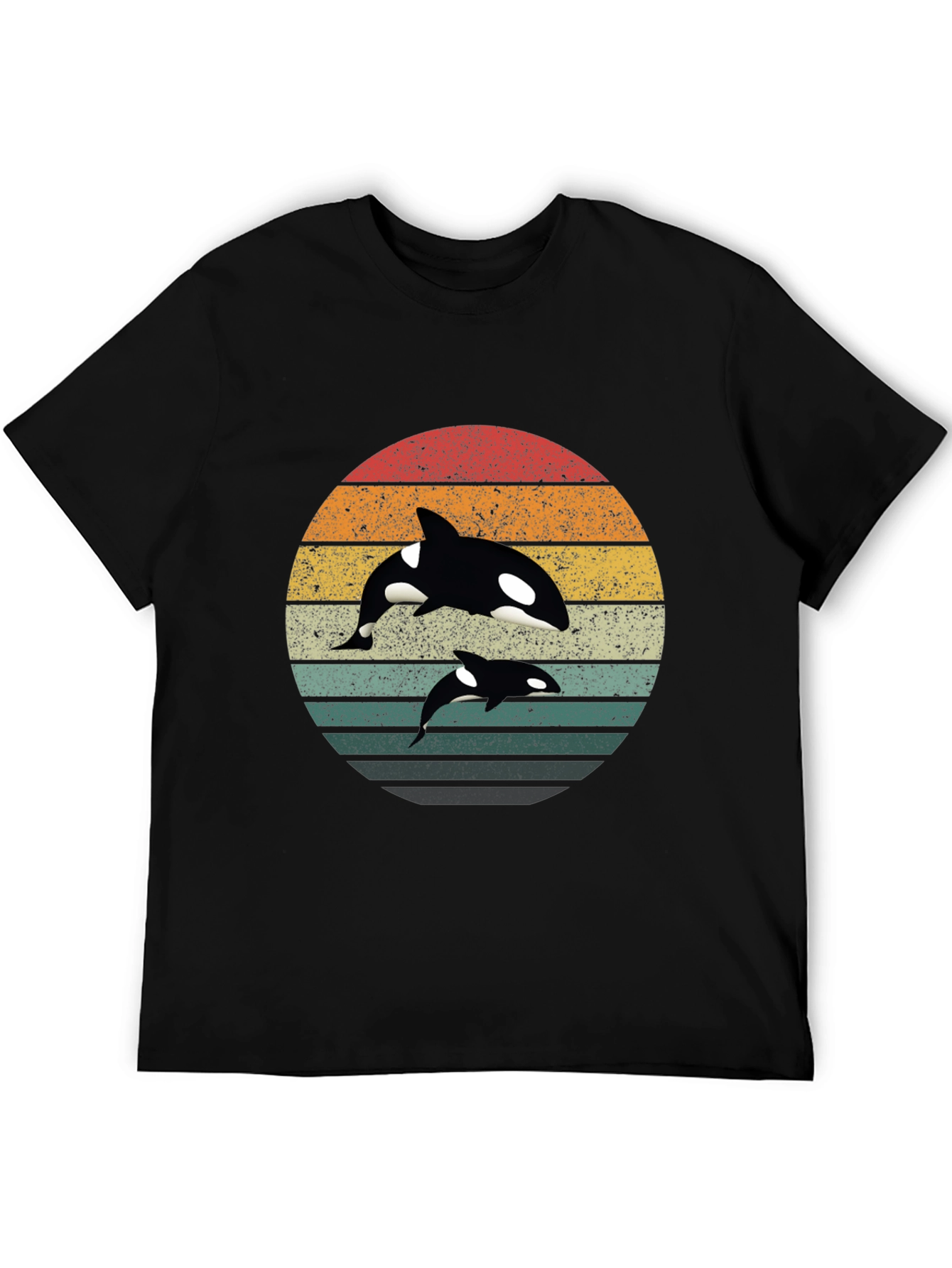 Retro Orca Whale Graphic Tee - Black