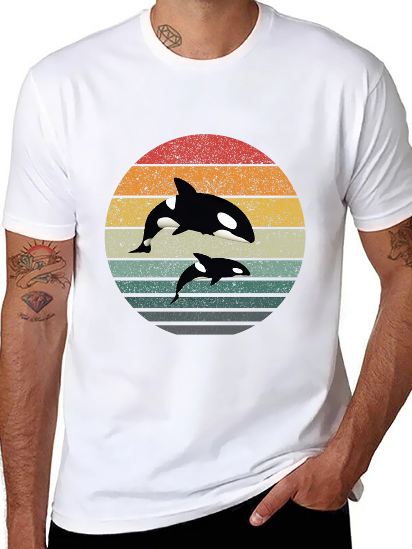 Retro Orca Whale Graphic Tee - Black