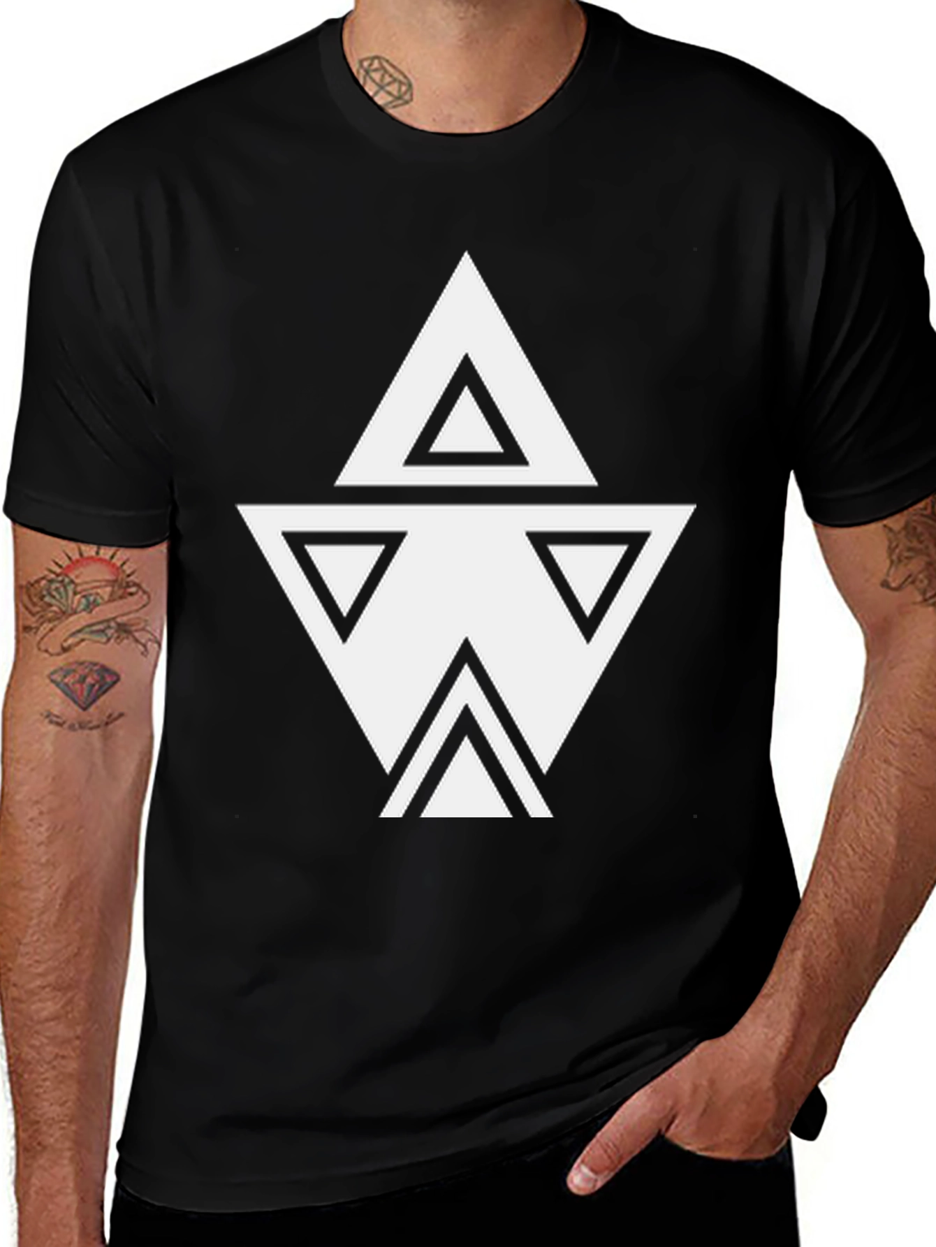 Geometric Triangle Design Black T-Shirt