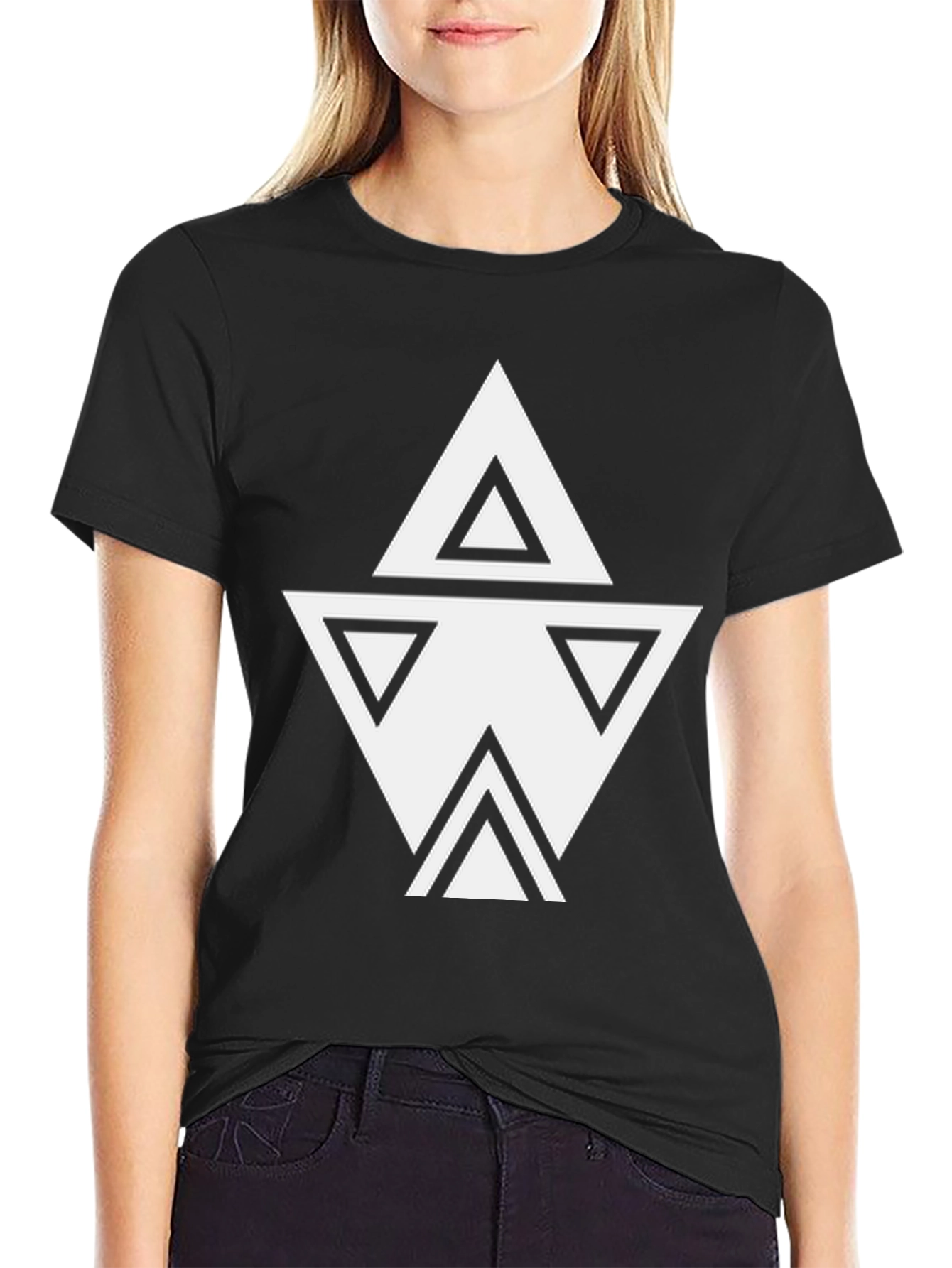 Geometric Triangle Design Black T-Shirt