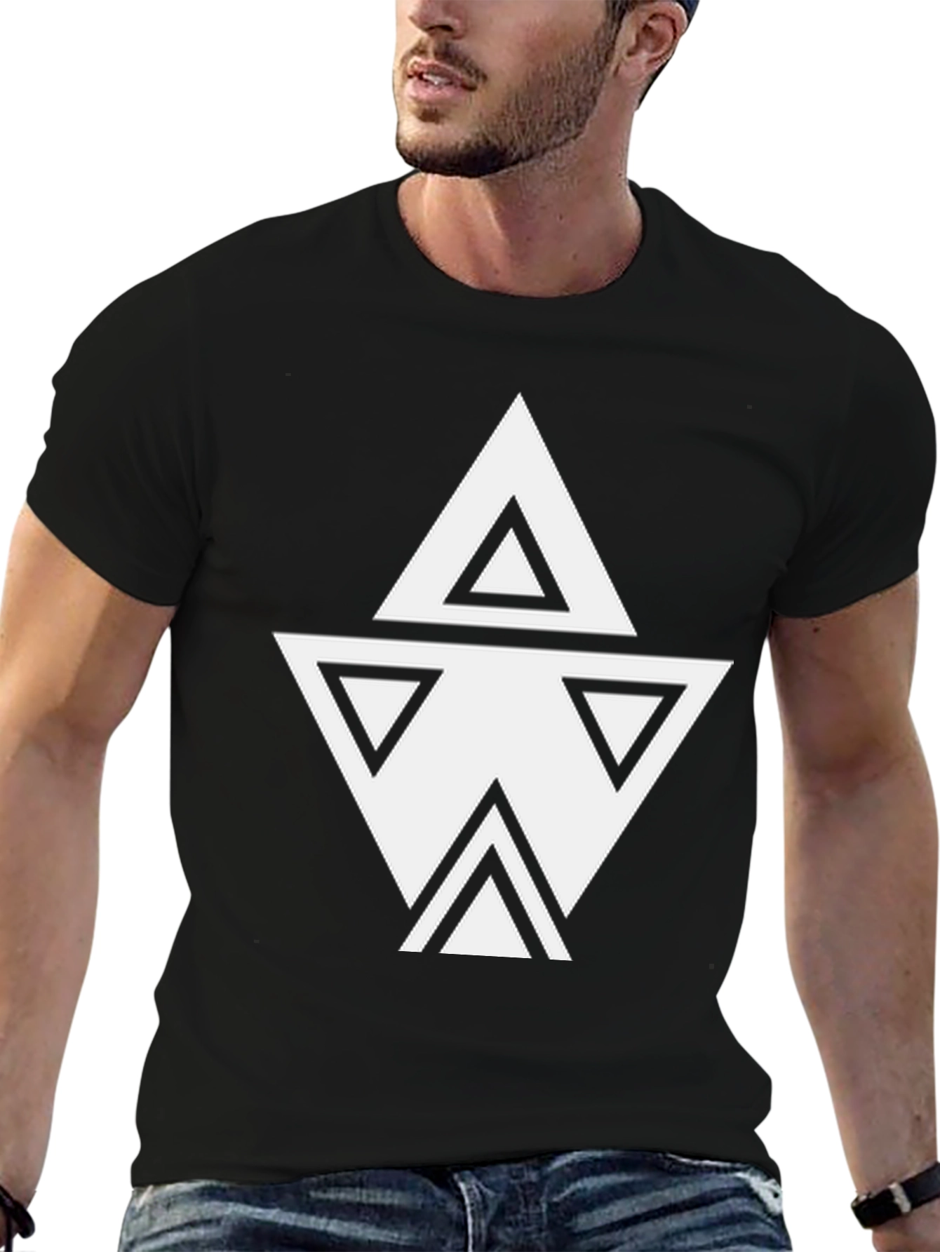 Geometric Triangle Design Black T-Shirt