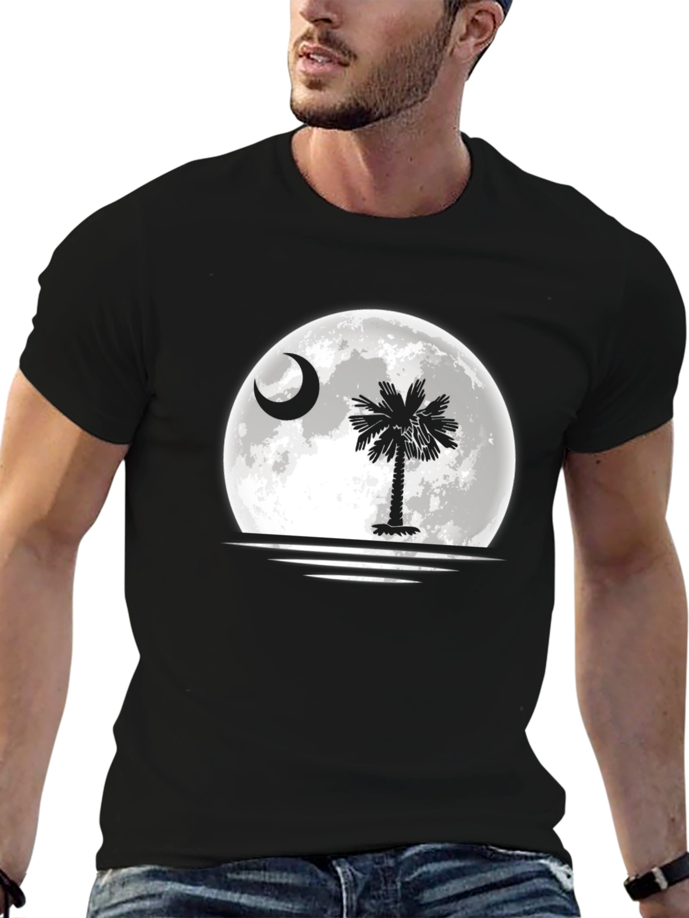 South Carolina Moon Palm Tree Black T-Shirt